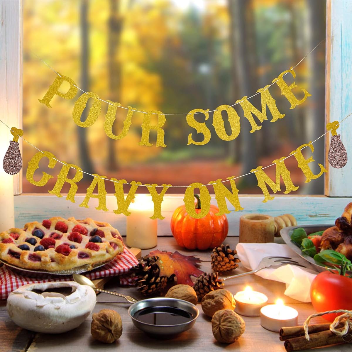 Pour Some Gravy On Me Banner Gold Glitter Thanksgiving Supplies Thanksgiving Decorations Turkey Gravy Turkey Decorations Thanksgiving Centerpiece Friends Party Backdrop