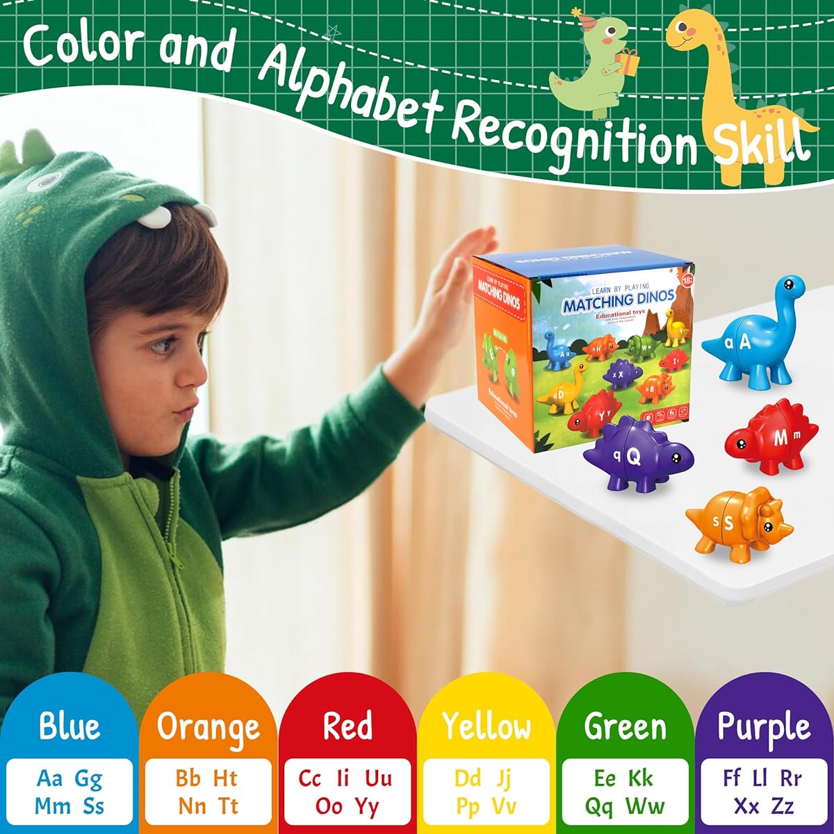 LUYITOM Matching Letters Fine Motor Toy ABC Dinosaur Alphabet Match Game Finger Toy