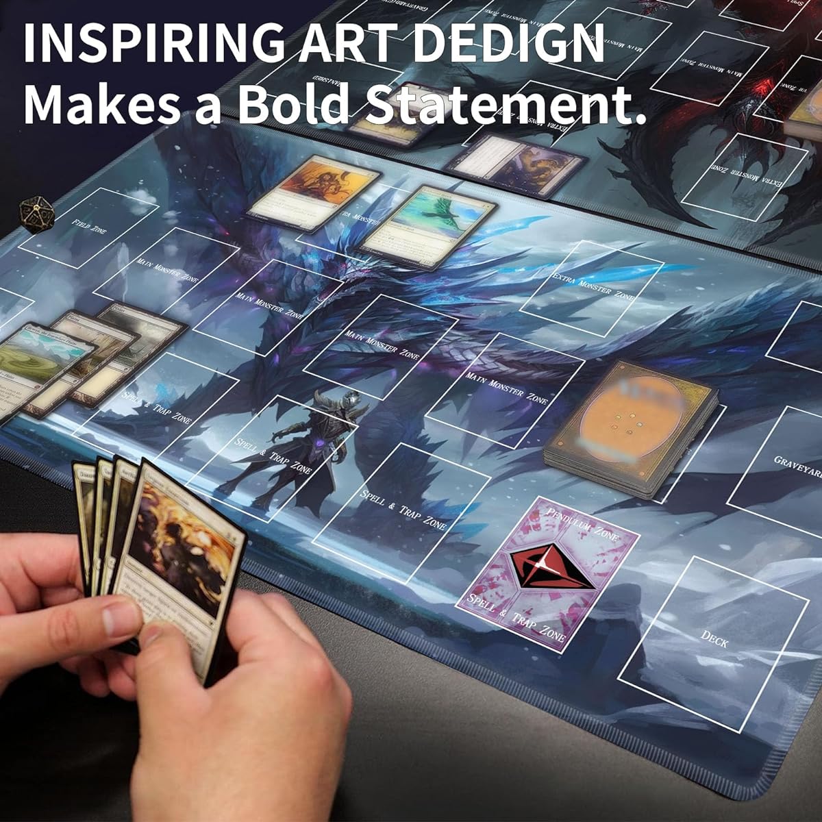EDGFRTOIO TCG Playmat - Dragon Mana Card Playmat Board Game Game Mat Stitched Edge Trading Card Game Duel Mat Game Competition Pad Card Binder Deck 23.6" x 13.7" with Zones