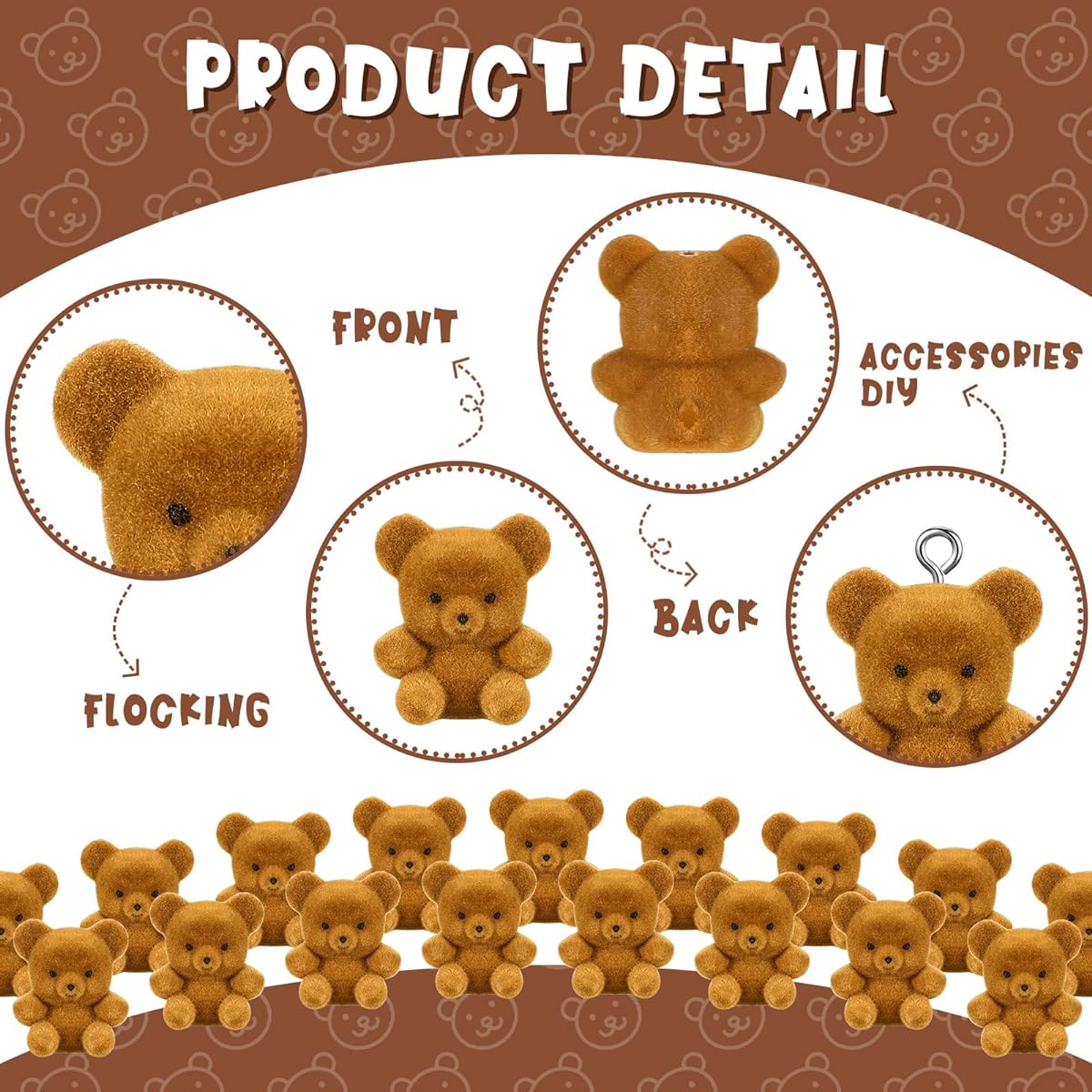 Hungdao 12pcs Miniature Flocked Plush Toy Mini Bear Stuffed Bear Birthday Cake Wedding Decoration Party Favors Bag Charms DIY Accessories 1"/1" (Light Brown)
