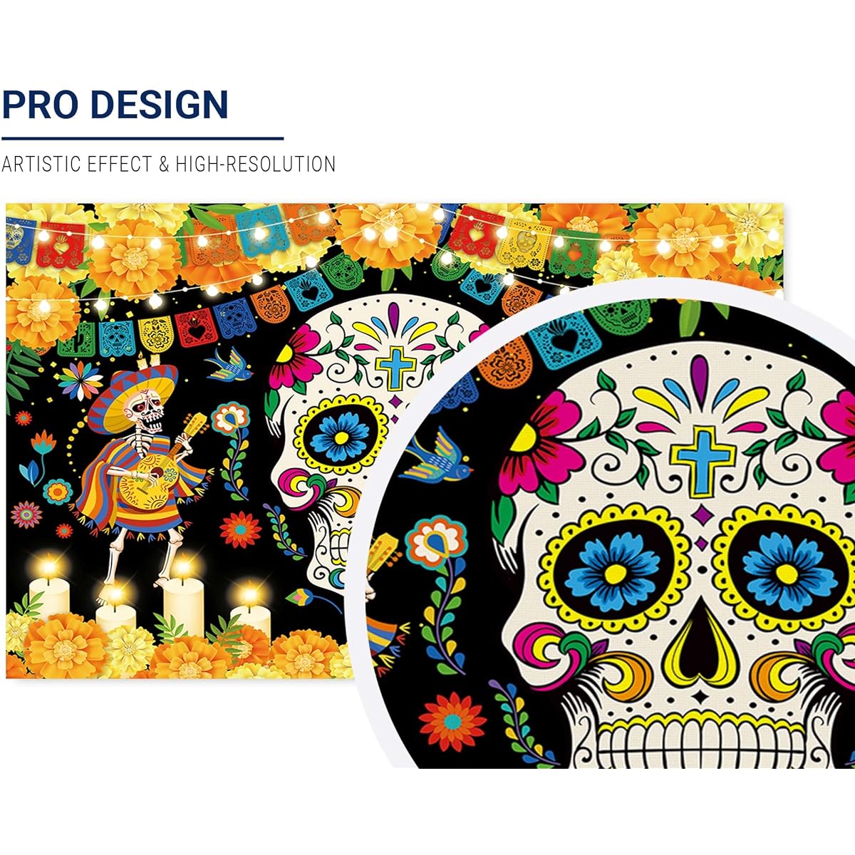 Allenjoy Day of the Dead Backdrop Mexican Fiesta Sugar Skull Photography Background Dia DE Los Muertos Marigold Dress Up Birthday Party Supplies Banner Table Decoration Photo Booth Props