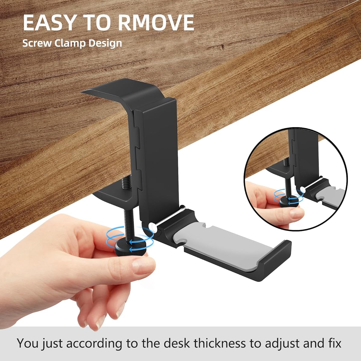 Foldable Headphone Holder Cable Clip Organizer for PC Gaming Headset, Black Aluminum Headset Holder Clamp Hanger Universal Headphone Mount Clam Pack of 2