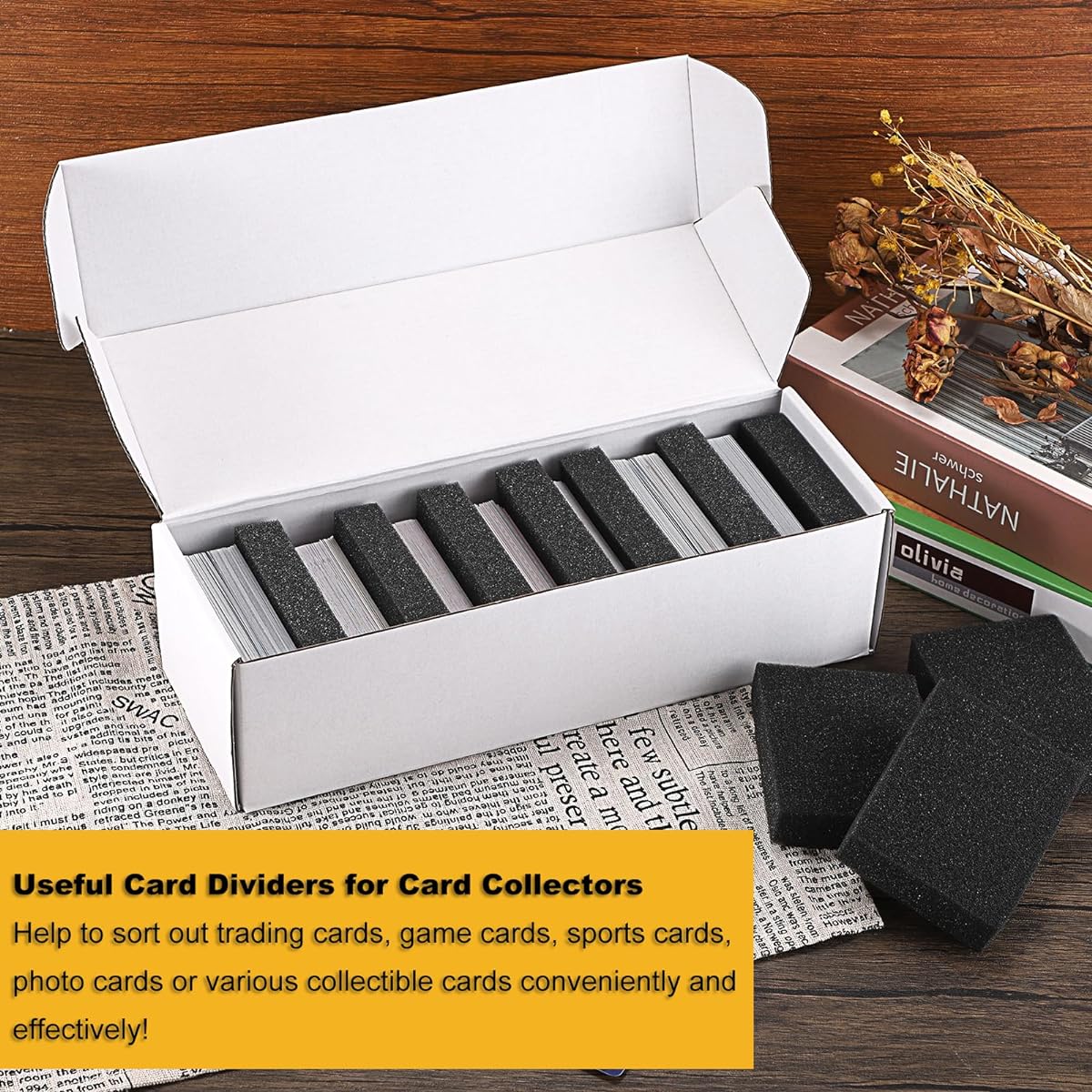 OwnMy 20pcs Sponge Trading Card Dividers for Trading Card Storage Boxes, Fill Extra Space, Shock Absorbing Sponge Card Separators, Trading Card Spacers, Sponge Trading Card Dividers, Game Card Organizer