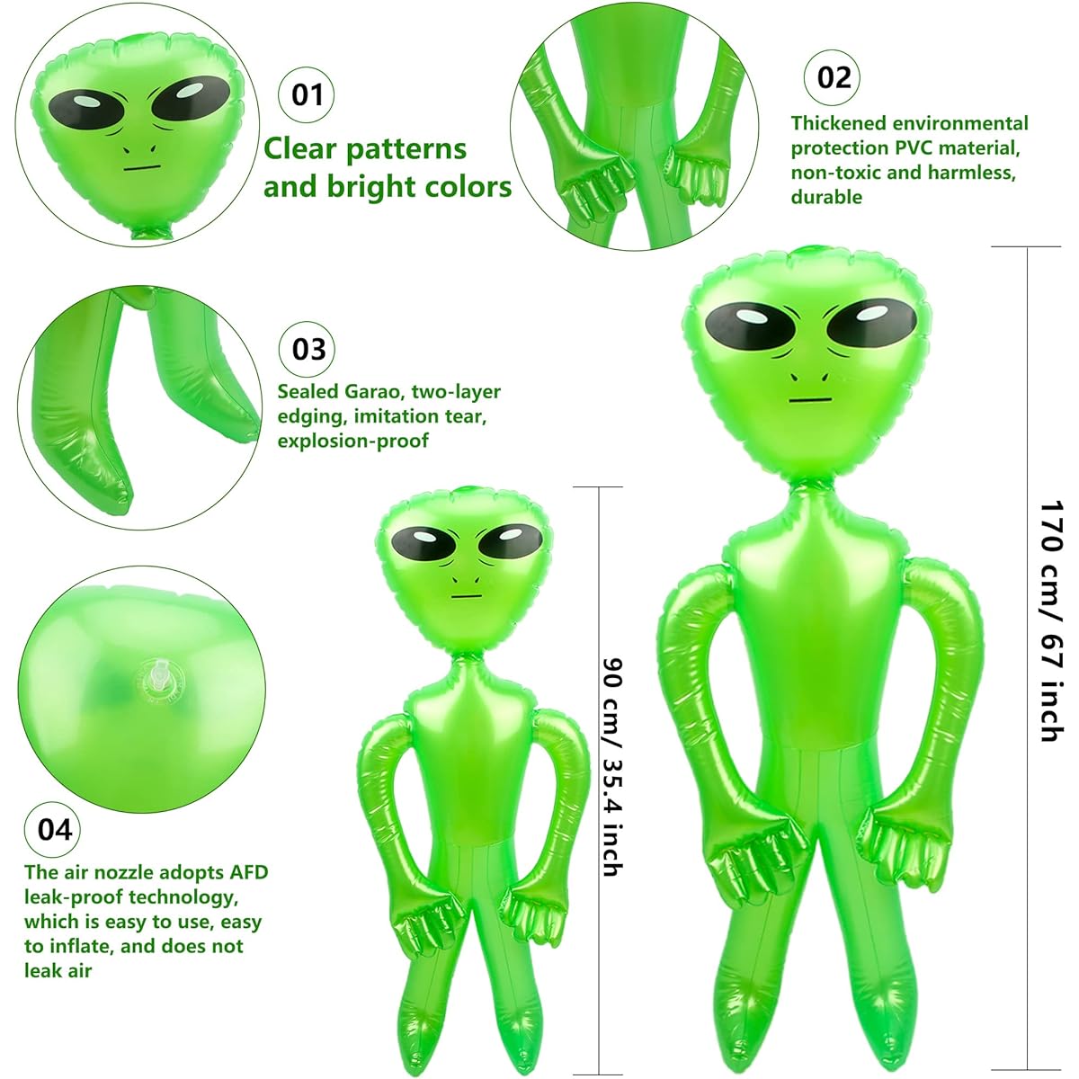Trounistro 6 Pack 67" 35" Large Inflatable Alien Jumbo Alien Inflatable Toys Giant Inflatable Inflatable Alien Halloween Alien Party Supplies 2 Sizes (Green)