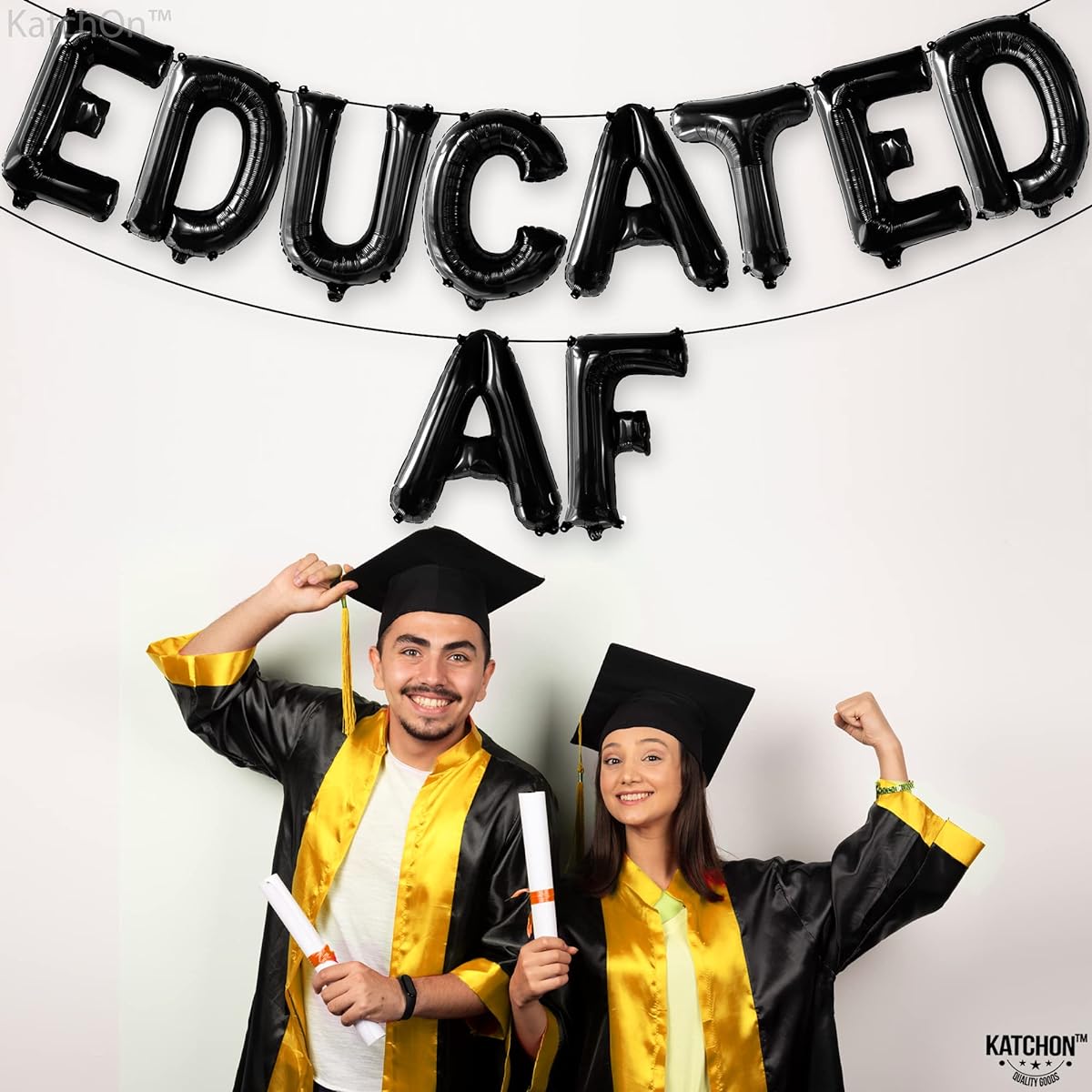Black Educated AF Balloon Banner - 16.5 inches | Educated AF Banner for Graduation Party Decorations 2022 Black | Educated AF Decorations Congratulations Banner | Black Graduation Party Supplies 2022