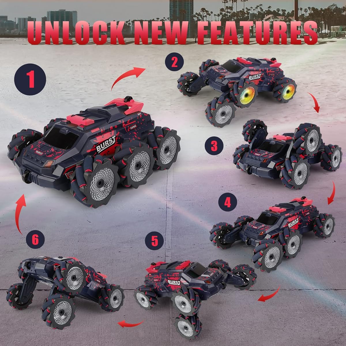 FUUY RC Car for Boys Toy Car with Swing Arm 360° Rotation Remote Control Car for Boys 8-12 Sideward 6-Mecanum Wheel RC Stunt Car Double Sided Outdoor Toy Car for Kids with Music Gift 4 5 6 7