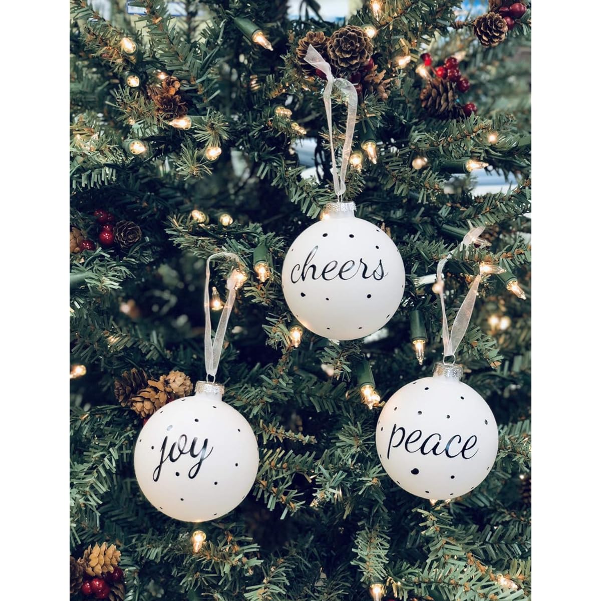 Nature's Nectar Christmas Ornaments Joy Cheers Peace Bulb Ball Christmas Ornaments Tree Decorations Traditional Decorative Hanging Ornaments for Home Holidays Christmas 3" Bulbs (Pack of 3)