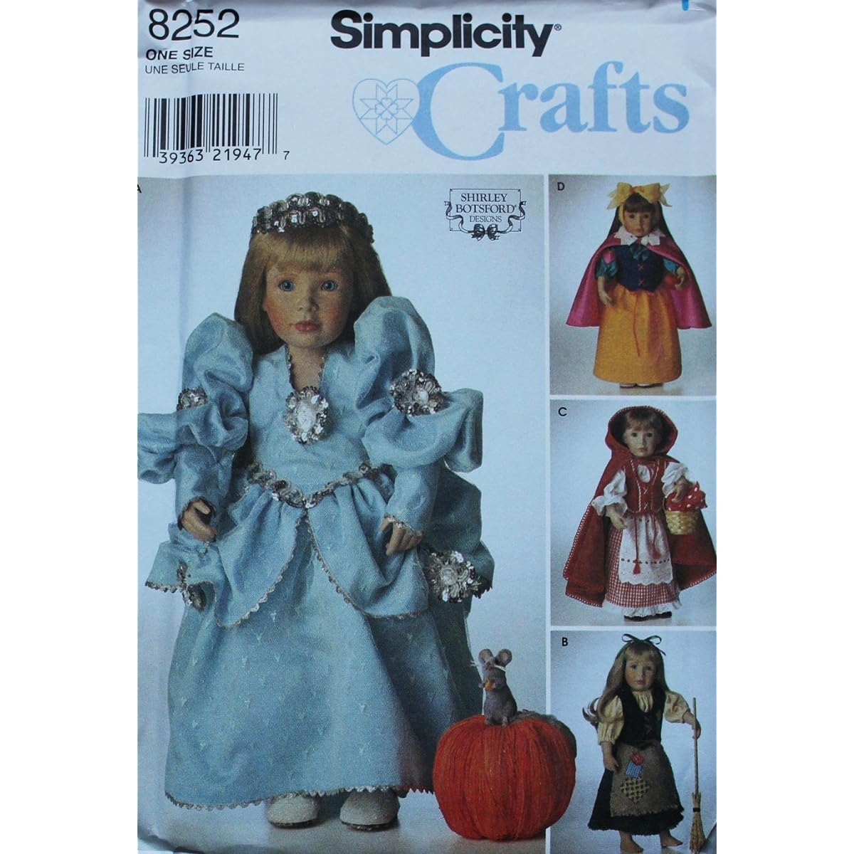 Simplicity 8252 Fairy Tale 46cm Doll Costumes 46cm Doll Sewing Patterns American Girl, Snow White, Red Riding Hood, Cinderella, Disney, Princess