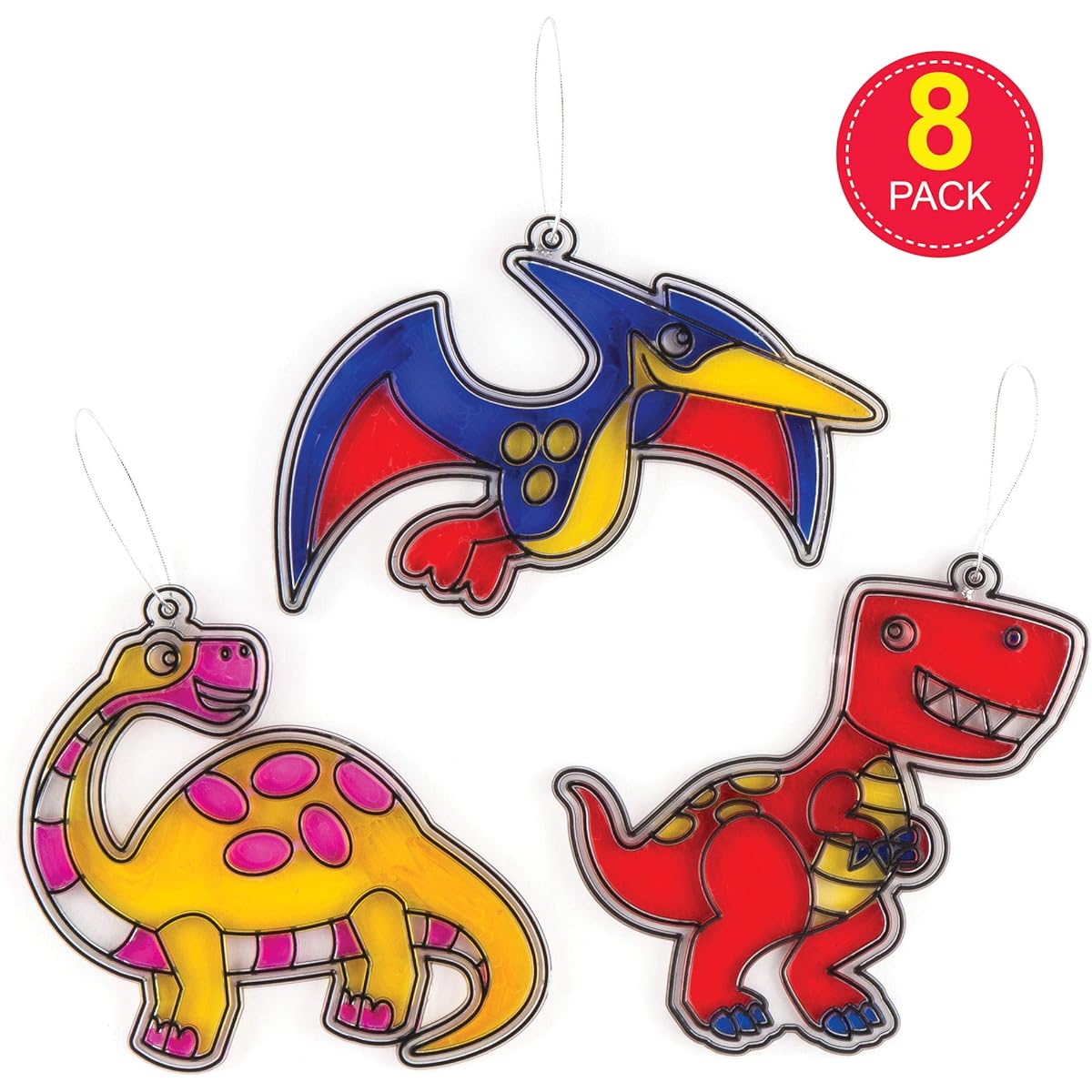 Baker Ross Dinosaur Sun Catcher Decoration Kit (Pack of 8) for Kids