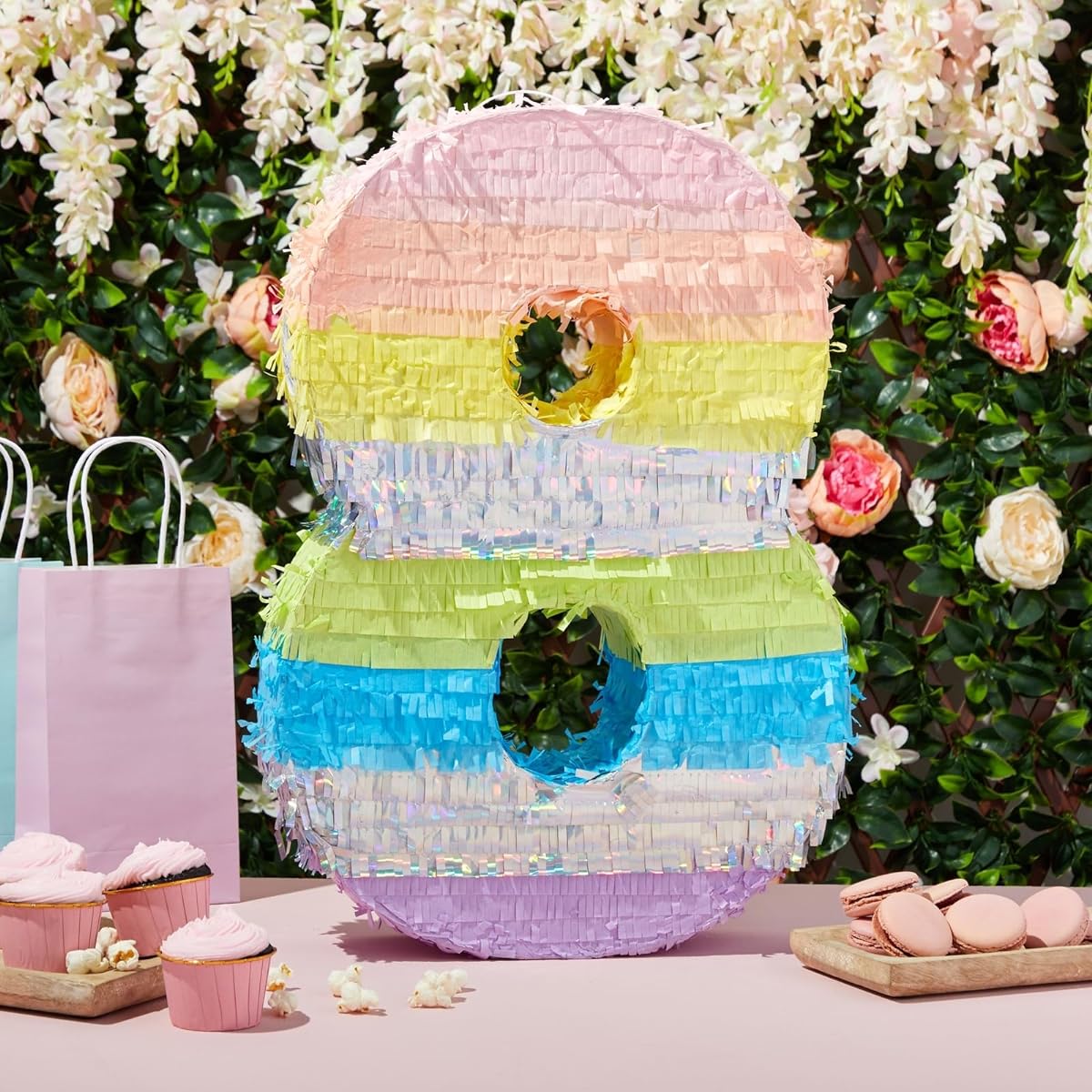 Large Number 8 Pinata for Girls 8th Birthday Party Decorations Rainbow Pastel (21 x 14.5 x 4 inches)