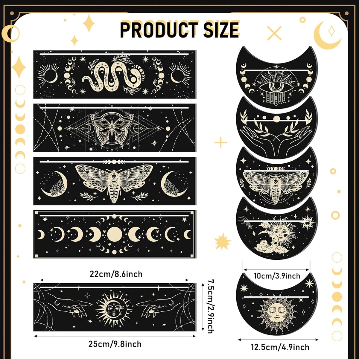Thyle 10pcs Wooden Tarot Card Holder Stand, 5pcs Rectangular Tarot Card Stands, Moon Shaped Tarot Deck Holder, Witch Divination Tool, Lenormand Oracle Card Place Card Display Supplies