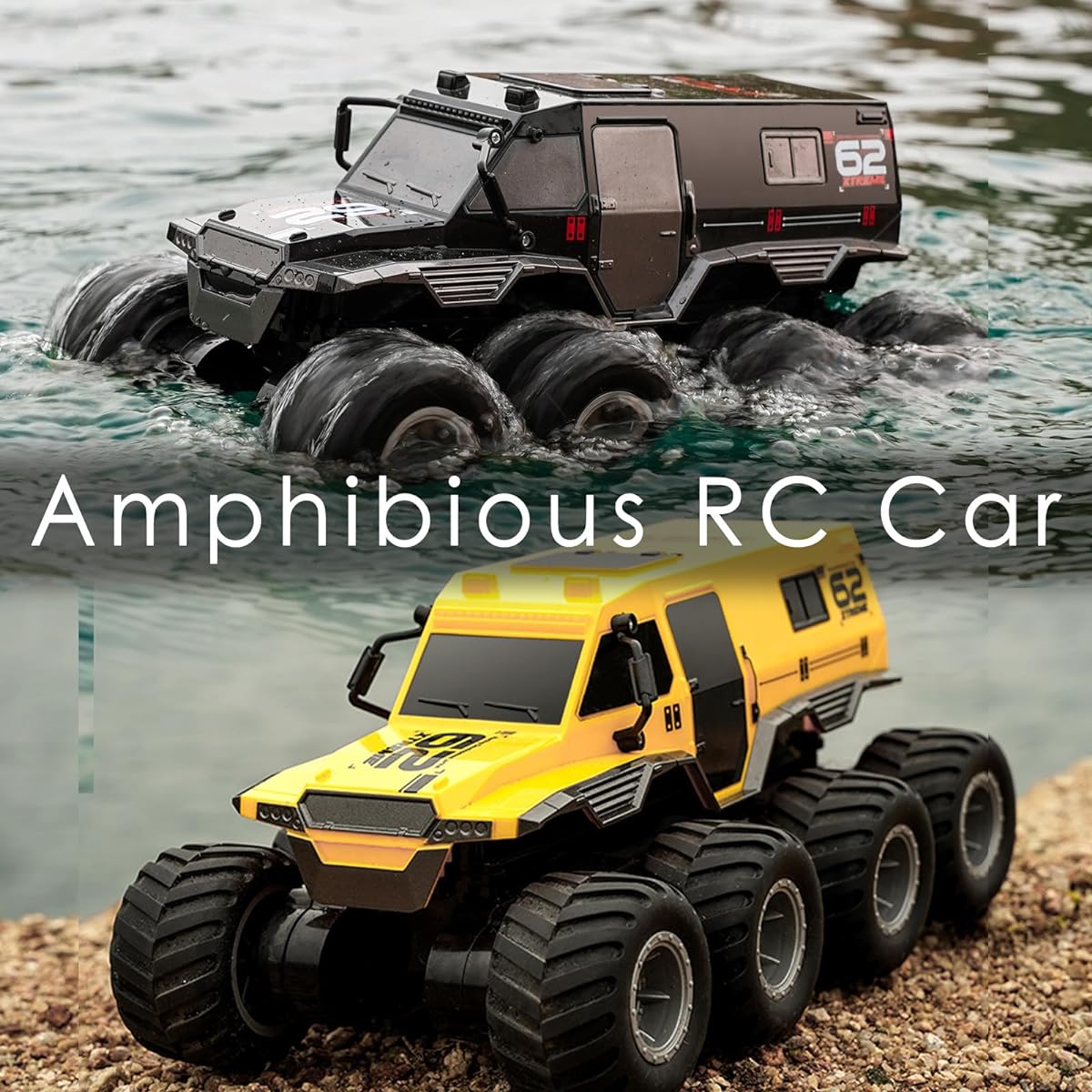 1:12 Scale 8WD Amphibious RC Truck 2.4G Off-Road Waterproof Large Remote Control Car for Boys 4-12 Years Old All Terrain Radio Controlled Car Toys for 7 8 9 10 11 12 Year Old Boys/Girls 4+ Gift Birthday Christmas - Black