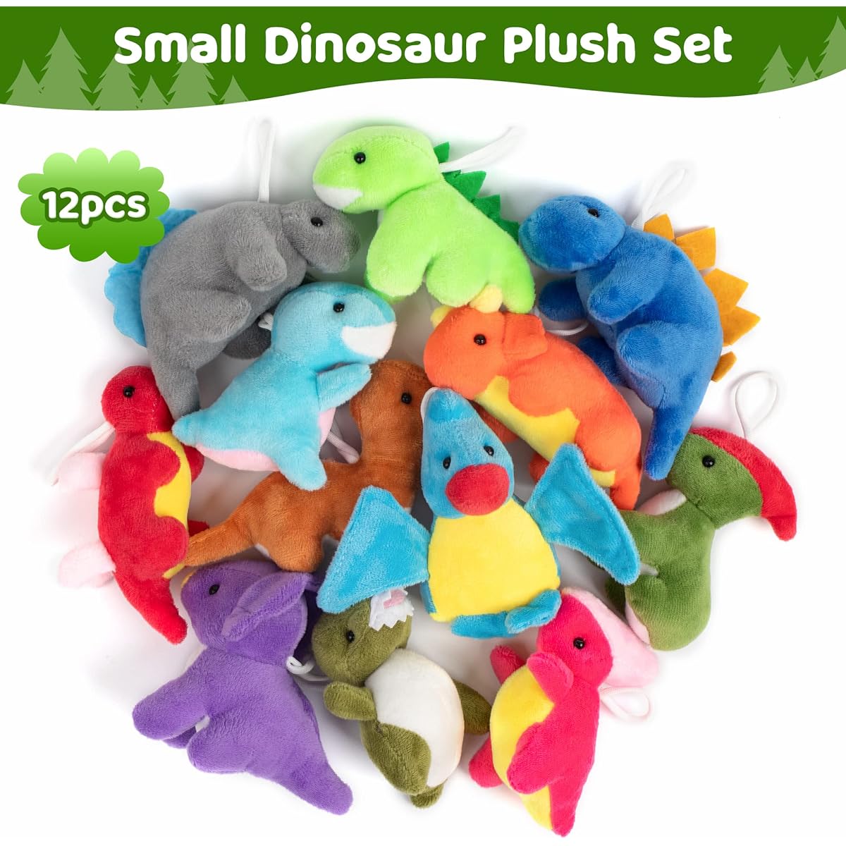 Mocoosy Dinosaur Plush Set, 12 Pack Mini Dinosaur Stuffed Animals Bulk Dinosaur Plush Party Favors for Kids, Dinosaur Plush Keychains for Girls and Boys Dinosaur Birthday Party Favors Supplies