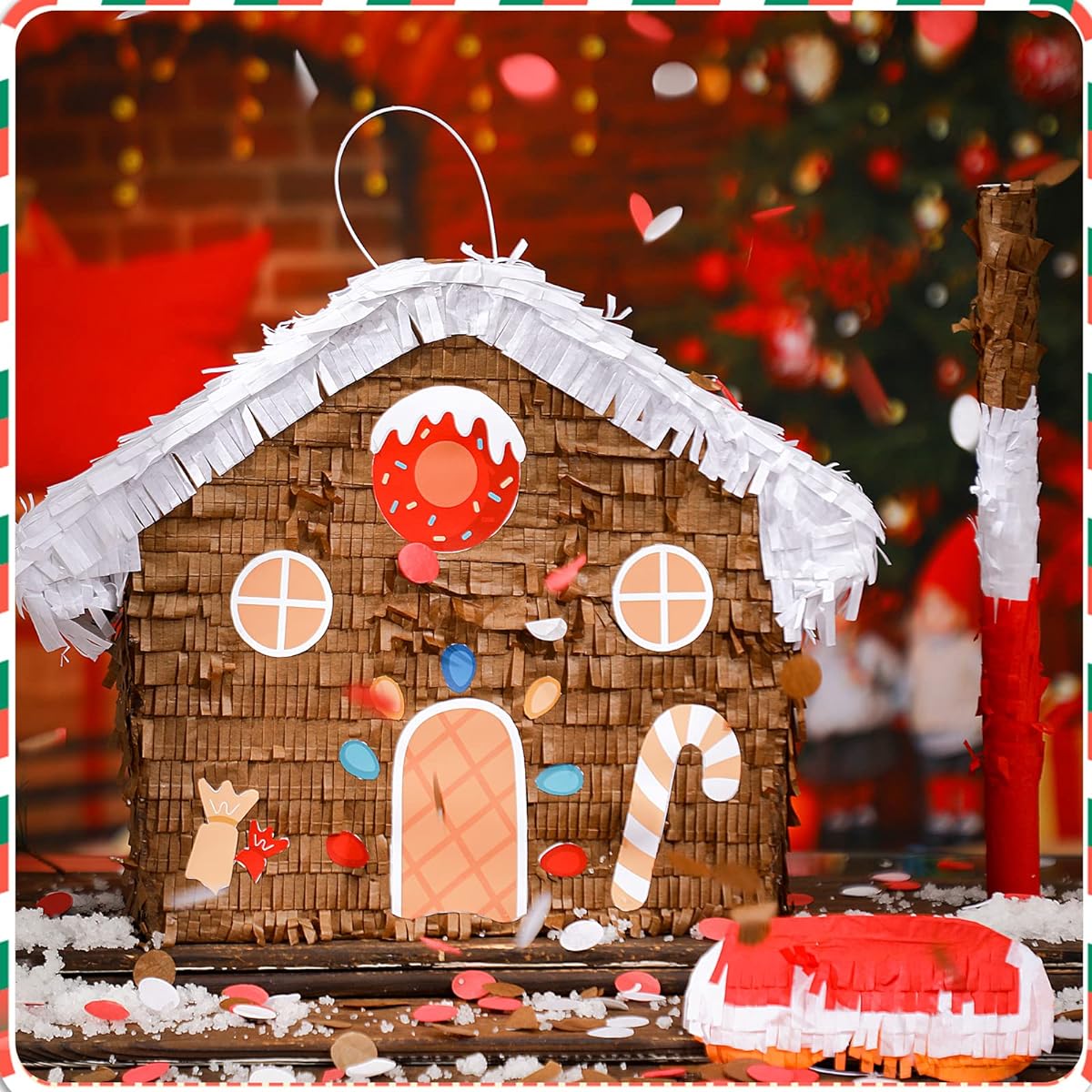 Christmas Pinata Xmas Christmas Party Pinata Blindfold Bat Round Confetti Christmas Christmas Holiday Party Favors Decorations Candy Holder Accessories Party Games (Gingerbread House)