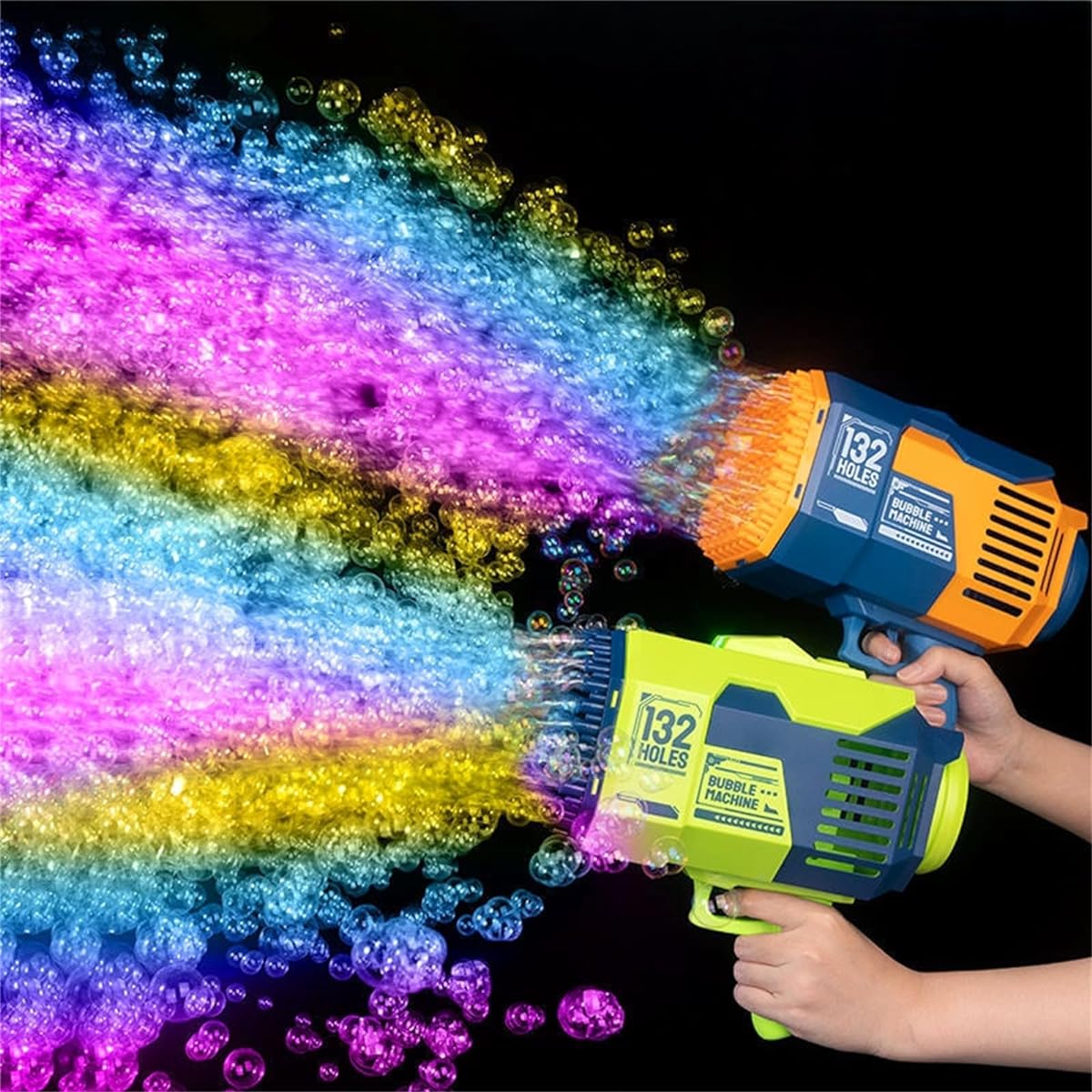 SHCKE Bubble Machine Gun with Colorful Lights, 132 Hole Bubble Machine, 2 Batteries & 8 Bottles of Bubble Water, Summer Outdoor Toys for Kids, Great for Christmas/Birthday Party/Wedding (Blue)