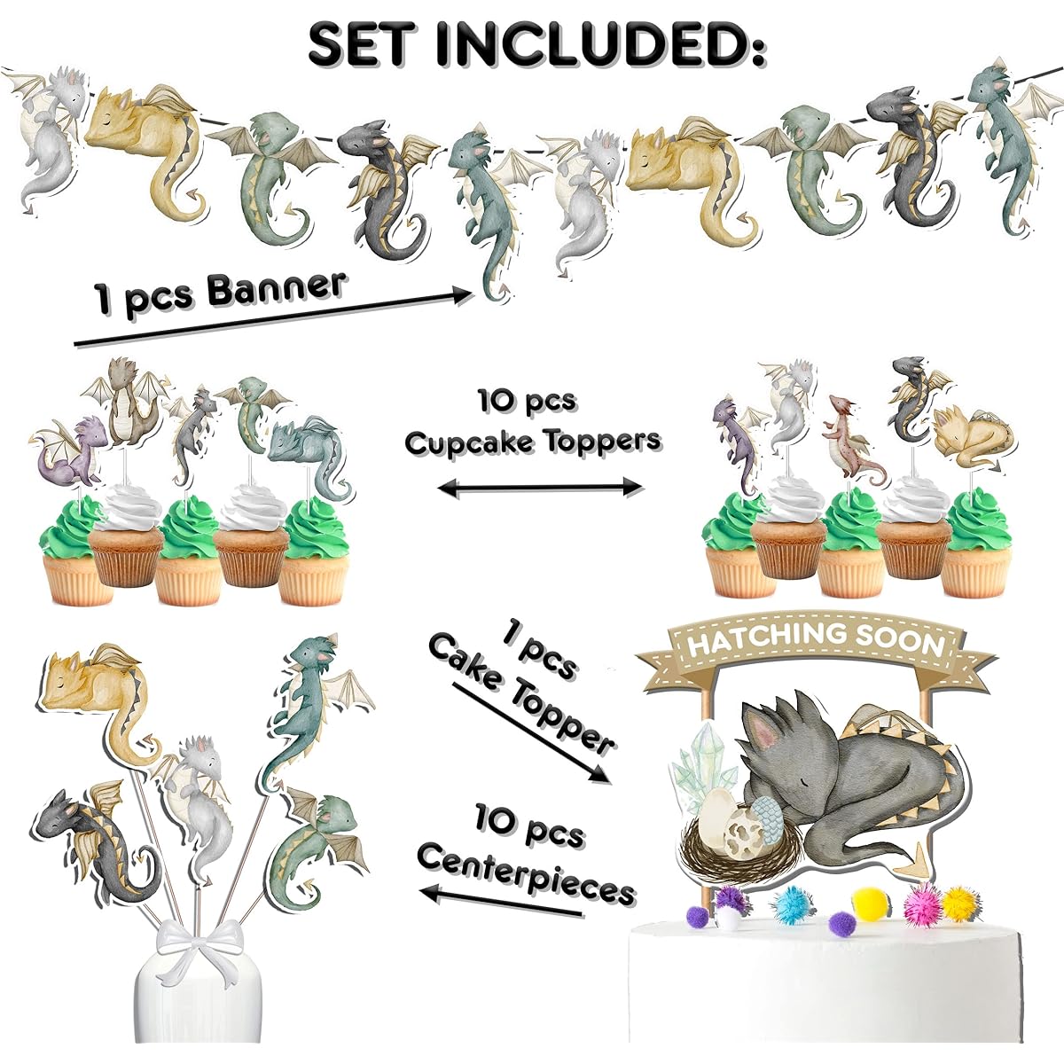 Dragons Baby Shower Party Decorations Set Magic Dragon Theme Party Supplies for Baby Shower