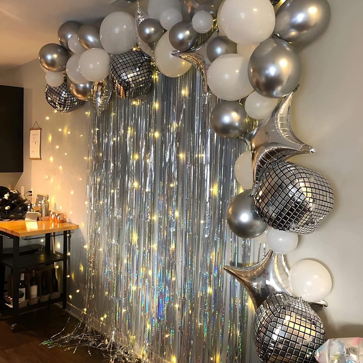 Silver Foil Fringe Tinsel Backdrop Glitter - GREATRIL Party Streamers Backdrop Curtains for Birthday/Christmas/New Year/Bachelorette Party/Disco Dancing Ball Decorations - Pack of 2