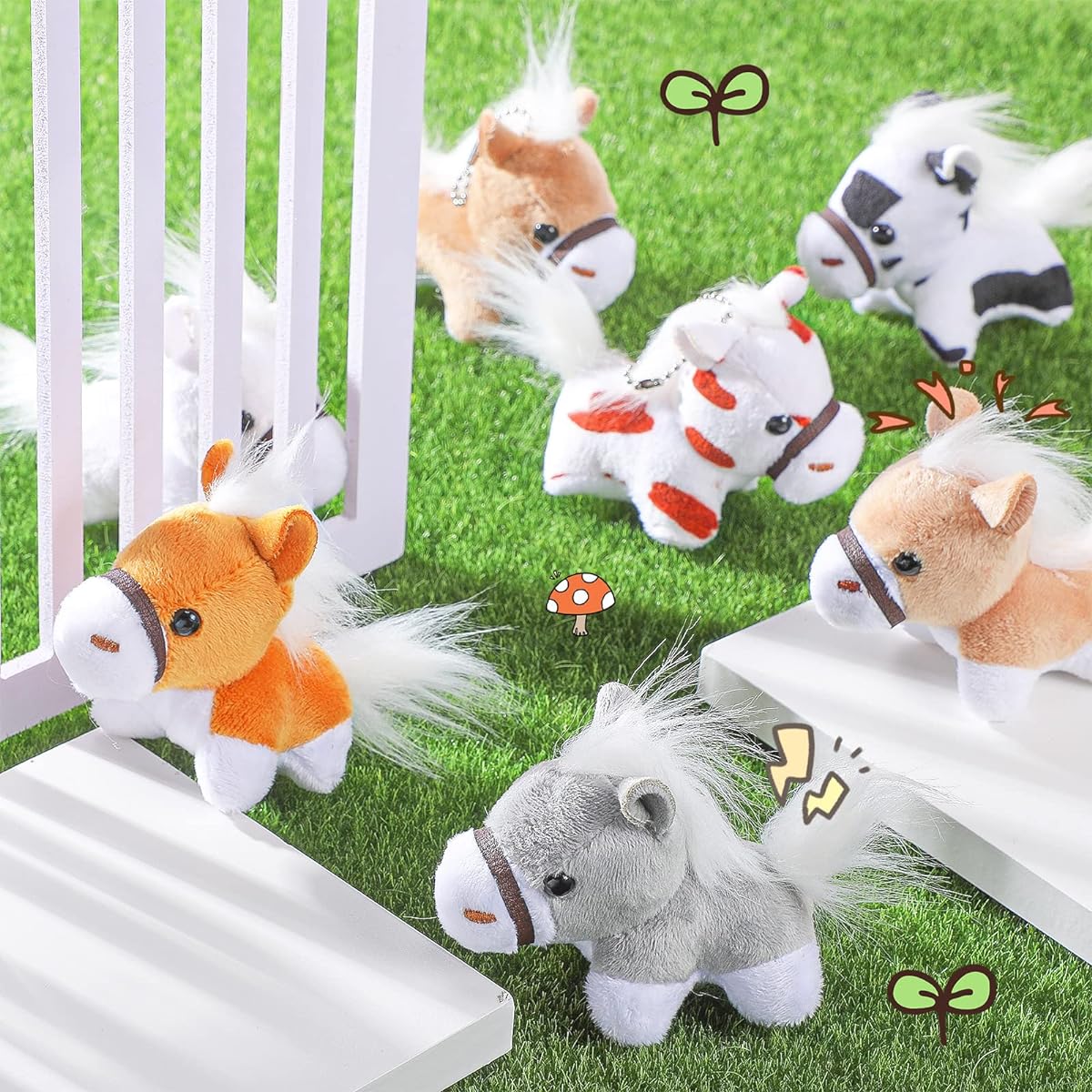 Hungdao 36 Pieces Horse Stuffed Toys Bulk 3.15 Inch Cow Horse Party Favors Realistic Stuffed Animals Mini Stuffed Animals Pet Toys Farm Theme Birthday Party Gift Keychain