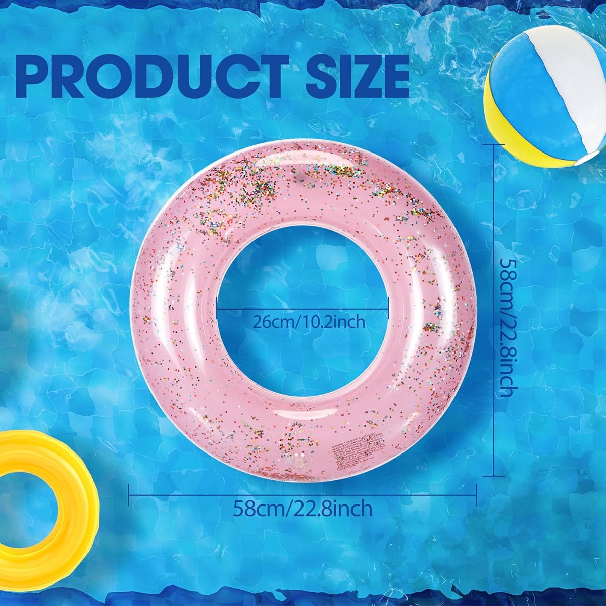 Wettarn 8 Pieces Pool Floats Toys for Girls Boys 24" Inflatable Inner Tubes Sparkly Sequin Pool Tubes Swimming Rings Pool Float Tubes for Outdoor Summer Beach Swimming Pool Party
