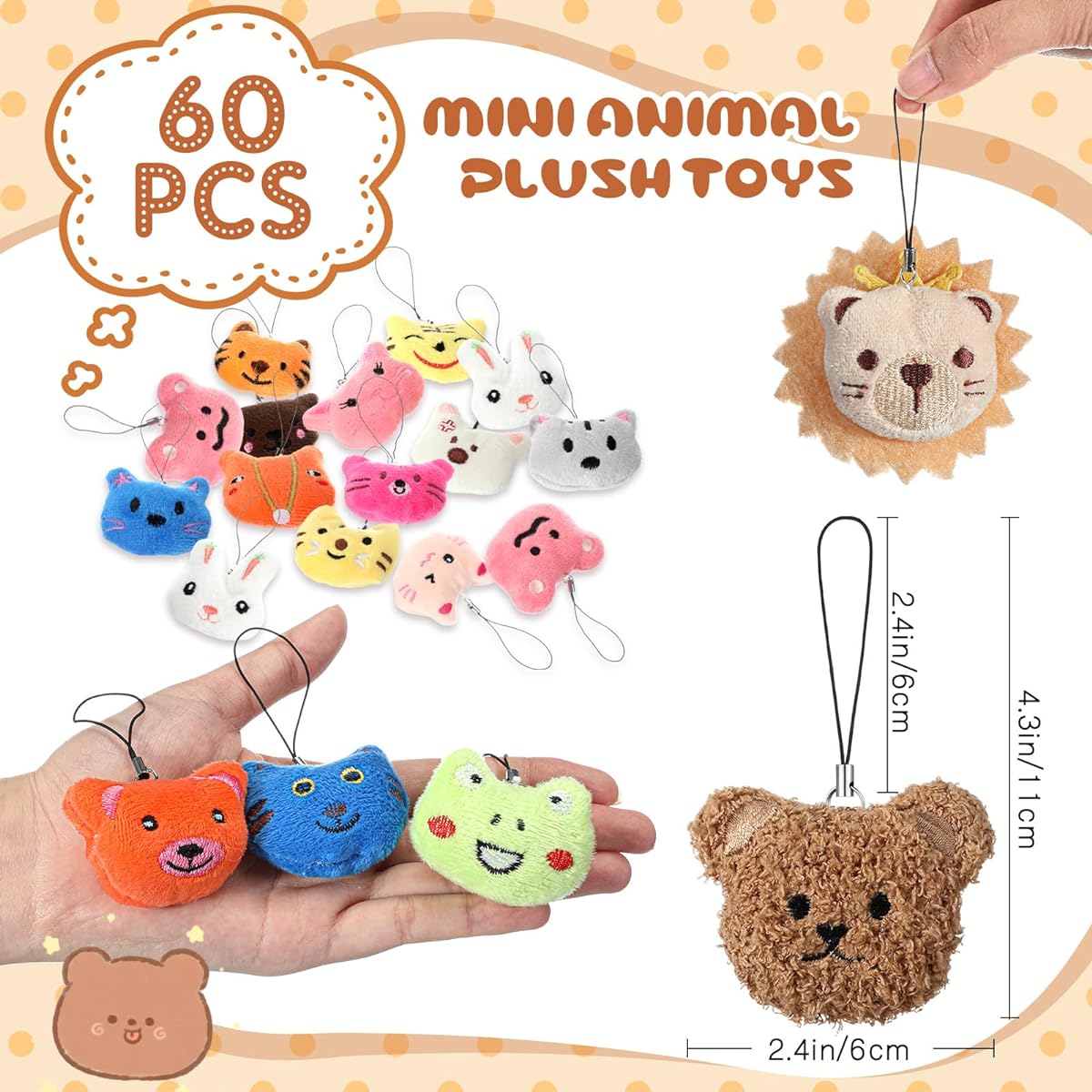 Libima Mini Plush Sea Animal Fruit Stuffed Keychain Set for Carnival Birthday Classroom Prize Clothes Decoration (60 Pieces Cute)
