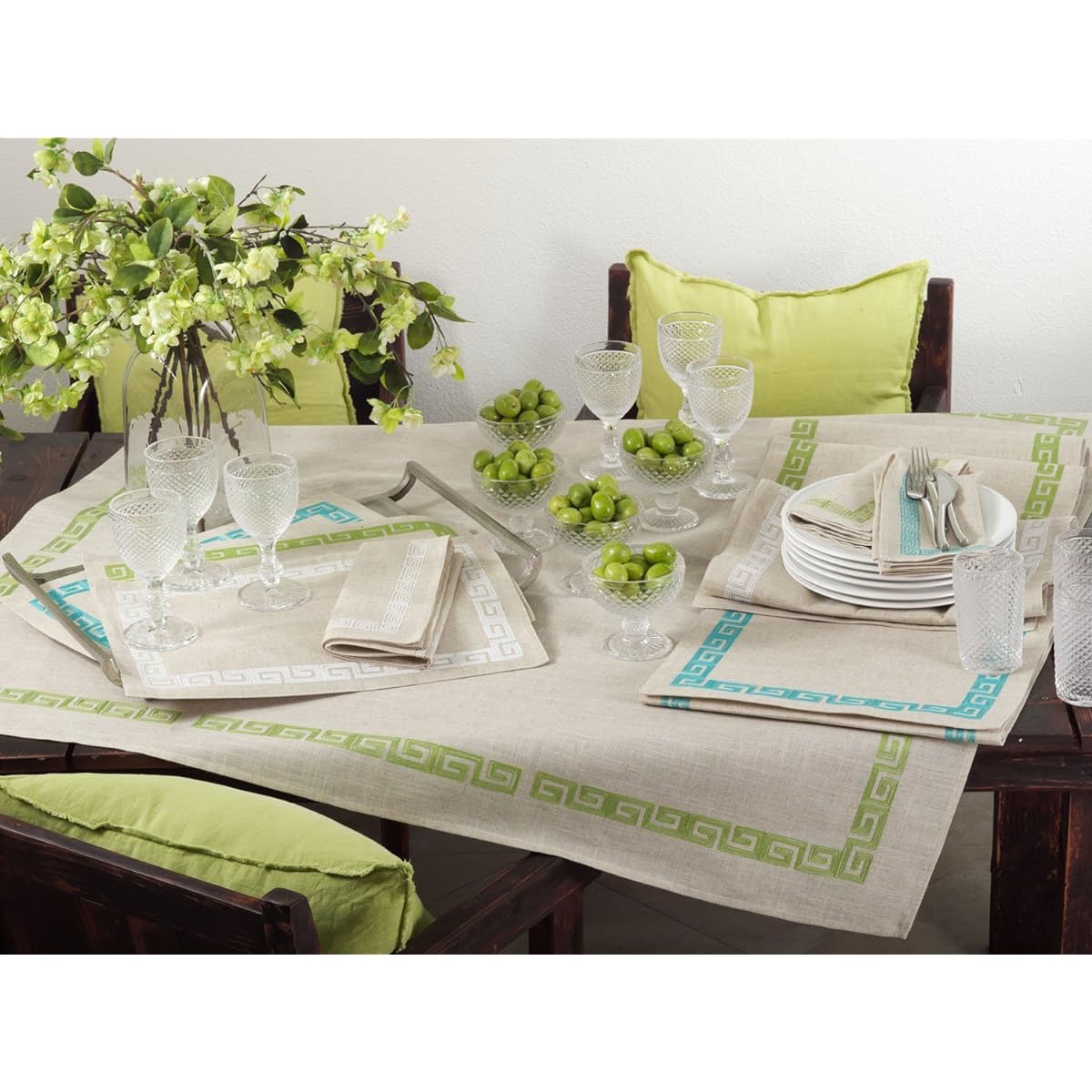 Fennco Styles Calypso Stitch Greek Key Table Runner (Set of 4 13"x19" Placemats)