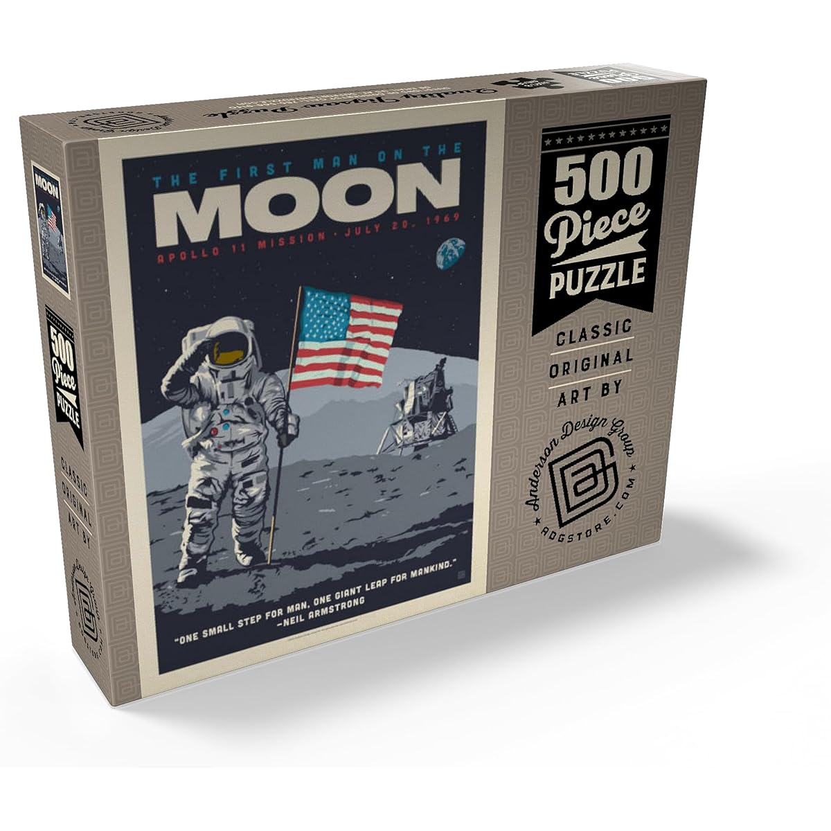 NASA 1969 First Man on the Moon Vintage Poster - Premium 500 Piece Jigsaw Puzzle for Adults