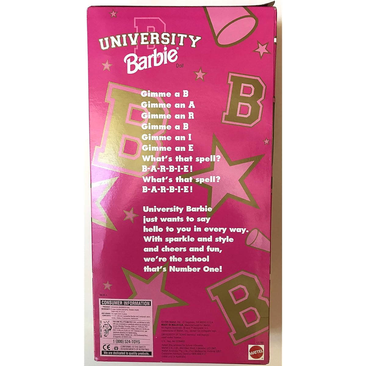 1996 University of Texas Cheerleader Barbie Doll