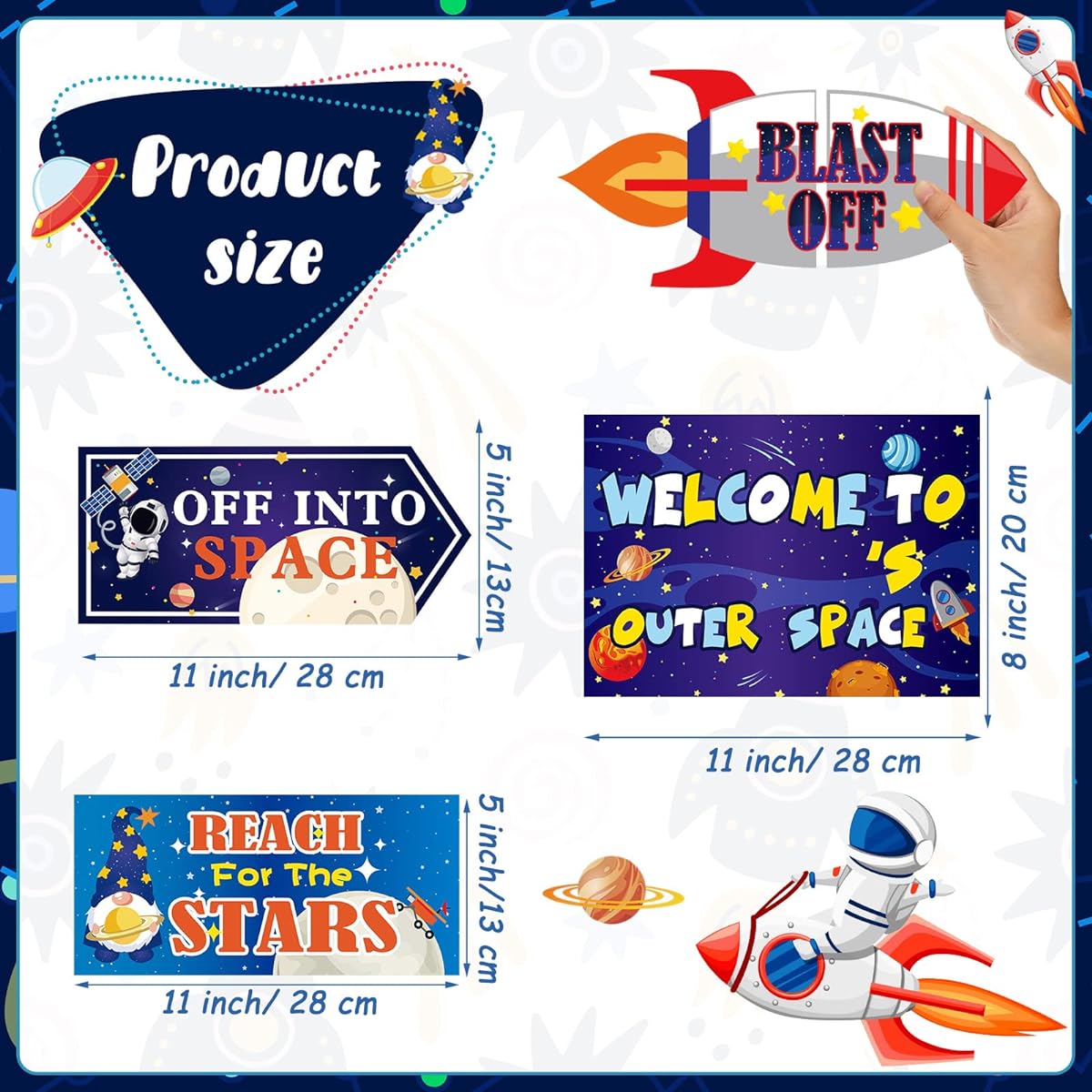 20pcs Space Party Signs Outer Space Birthday Party Decorations Solar System Decorations Rocket Astronaut Spaceship Planets Outdoor Lawn Signs for Space Themed Party
