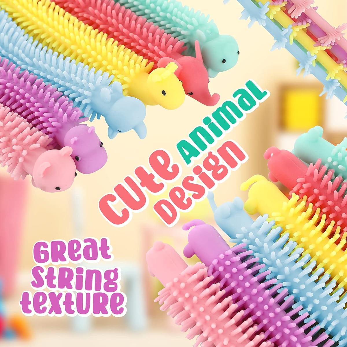Fidget Stretch String - Stocking Stuffers for Kids, Sensory Fidget Toys, Classroom Rewards, Quiet Stress Relief, Calming Toys for Kids Students, Stretchy Noodle Fidget Toys