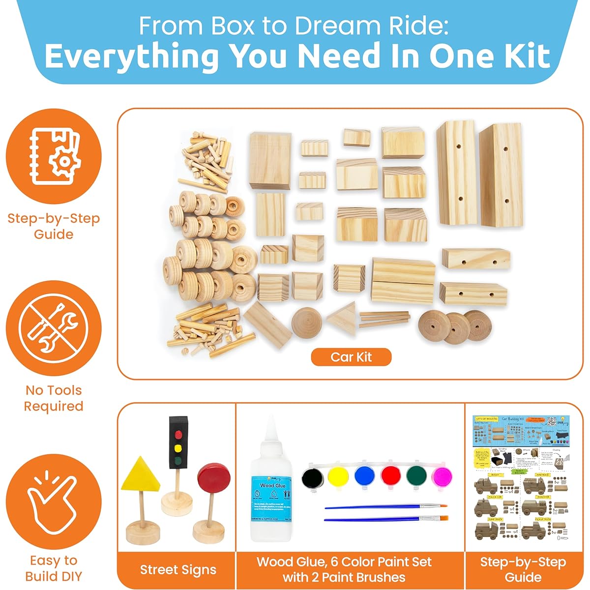 SparkJump Car Building Kits for Kids | Wooden Building Kits for Kids Ages 8-12 | Kids Building Kits for Boys and Girls | DIY Building Kits for Kids | Woodworking Kits for Kids | STEM Toys Arts & Crafts