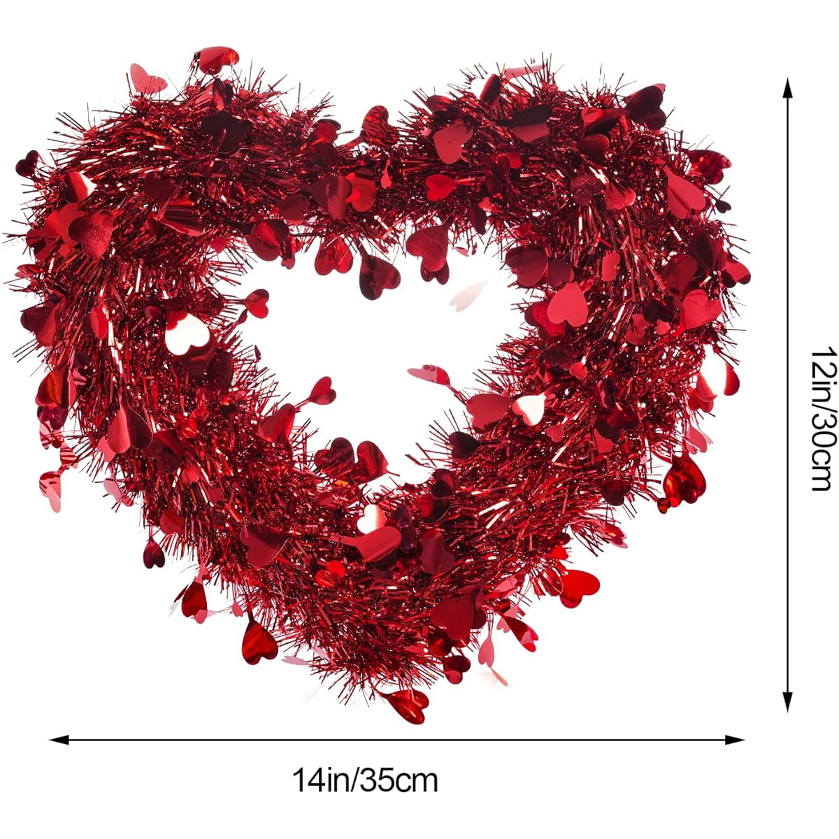Valentine's Day Heart Wreath Love Heart Tinsel Garland Artificial Hanging Hearts Wall Decor Wedding Party Proposal Engagement Mother's Day Birthday Anniversary Front Door Window Mantel Decor
