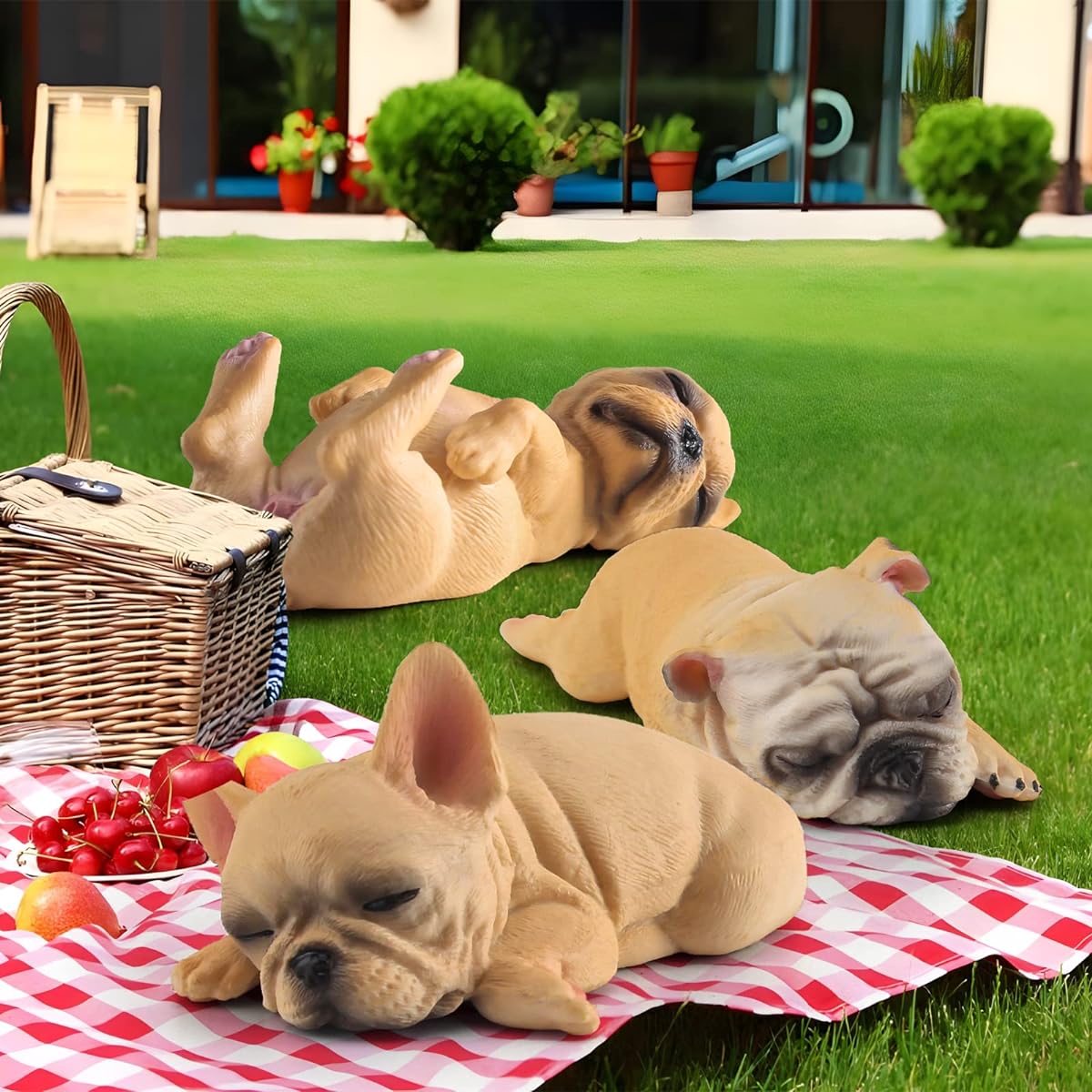 BRETOYIN Bulldog Figure Set of 3 Realistic 3 Inch Puppy Party Decoration Girls Sleeping Dog Figurine Kids Dog Figure Bulldog Toy Dollhouse Christmas Birthday Gift