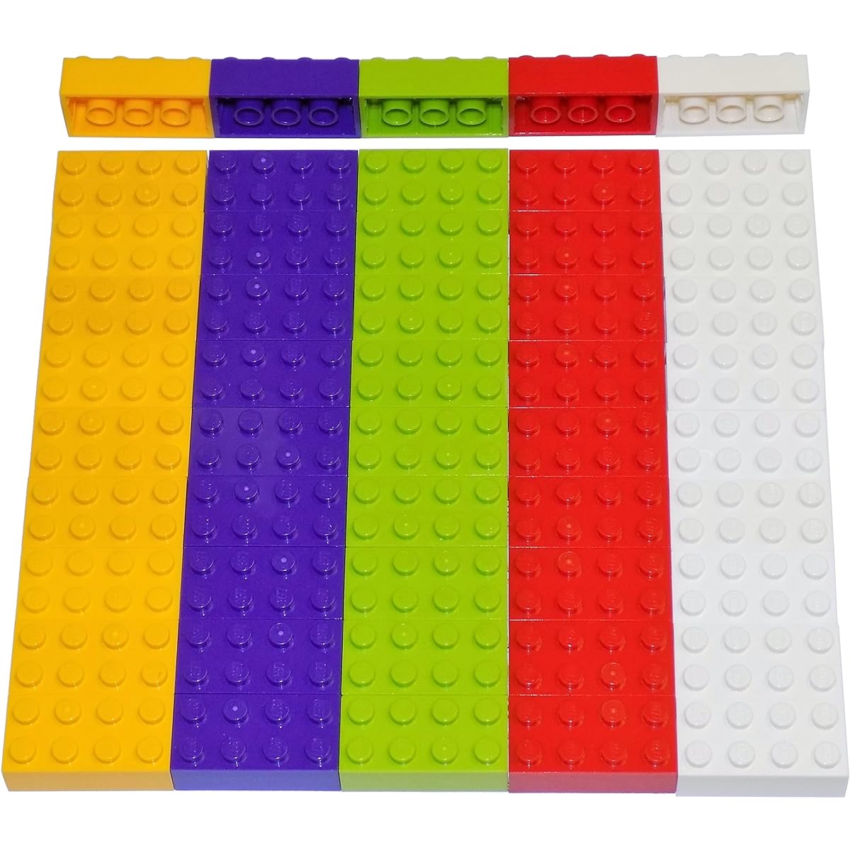 LEGO Parts and Pieces: Assorted 2x4 Bricks (Light Orange, Lime, Purple, Red, White) - 50 Pieces