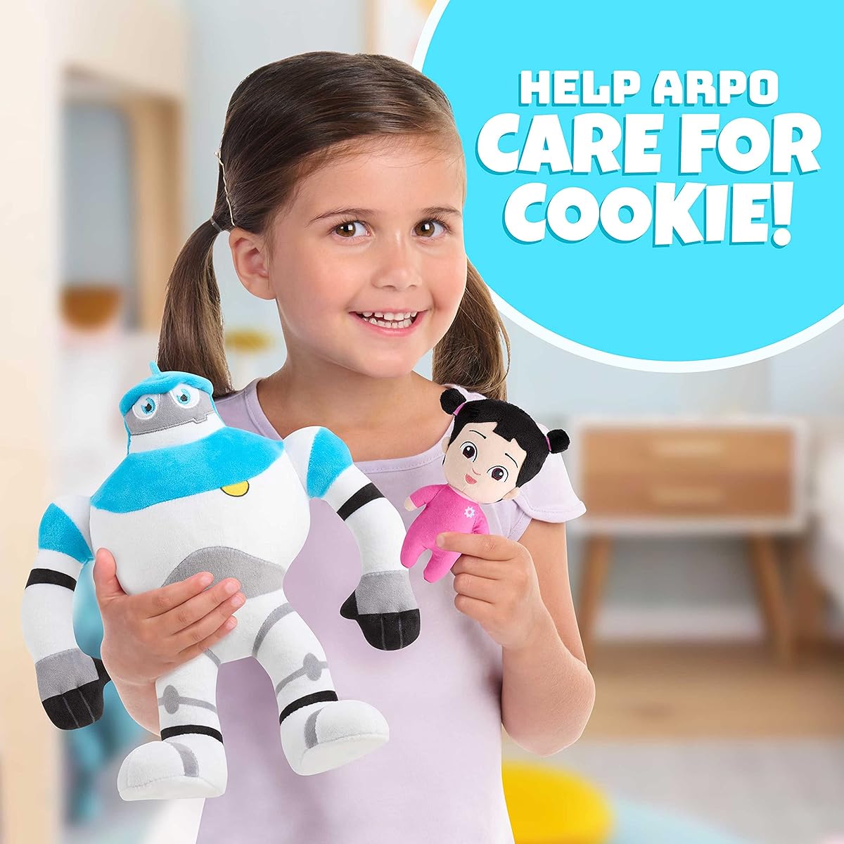 ARPO Robot Babysitter Cookie Care - Lights and Sounds Interactive Plush Toy Set for Pretend Play