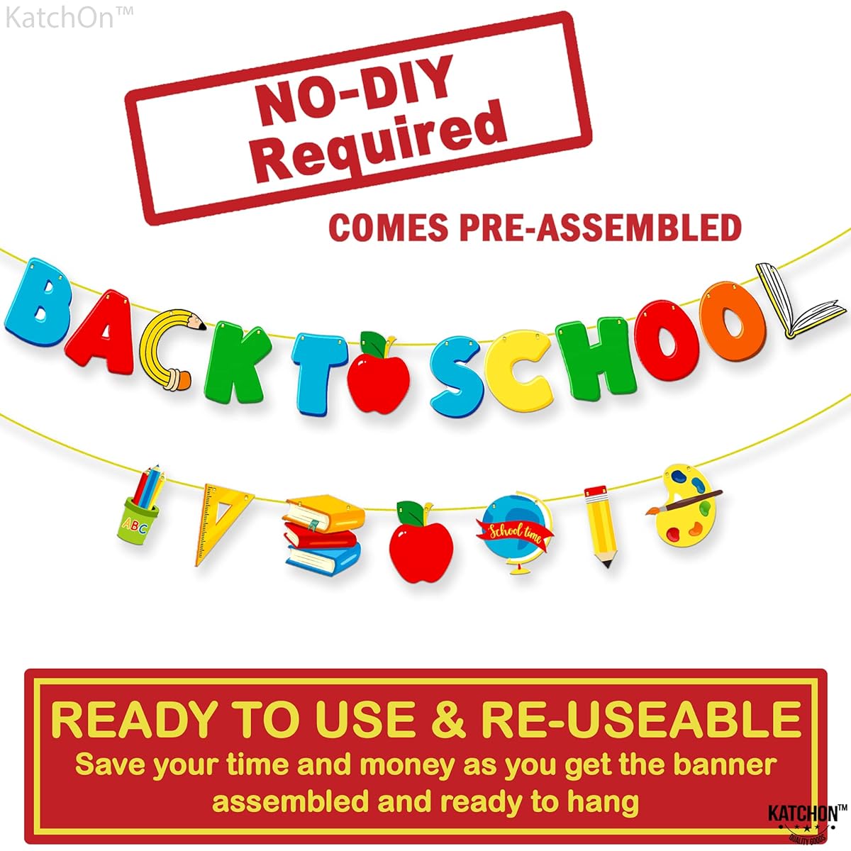 KatchOn Back to School Banner Large 10ft No DIY Back to School Backdrop First Day of School Decorations Back to School Supplies Back to School Decorations Classroom Decorations