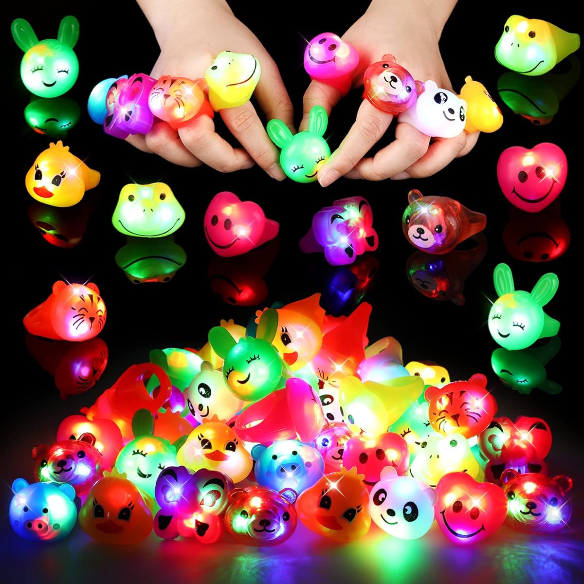 Skylety 80 Pack LED Light Up Bumpy Rings for Kids Party Favors Flashing Fingers Glow in the Dark Rings for Classroom Parties Birthday Treats Toys Treasure Chest