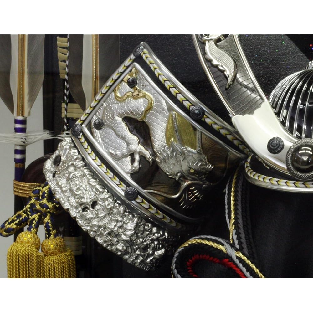 Satsuki Doll Helmet Case Decoration No. 12 Silver Hayabusa Helmet Width 48 x Depth 33 x Height 45.5cm Black Painted Hexagonal Case G2529BZ