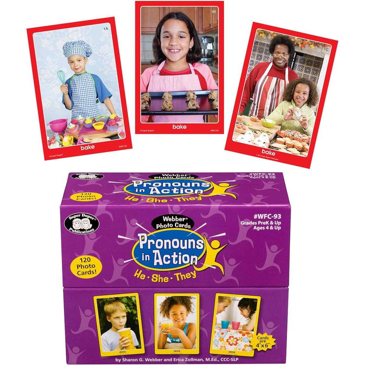 Super Duper Publications | Webber Photo Cards - Pronouns in Action - He, She, They - Verb Flashcards | English Grammar - Third Person Subjective Pronouns | Educational Learning Materials