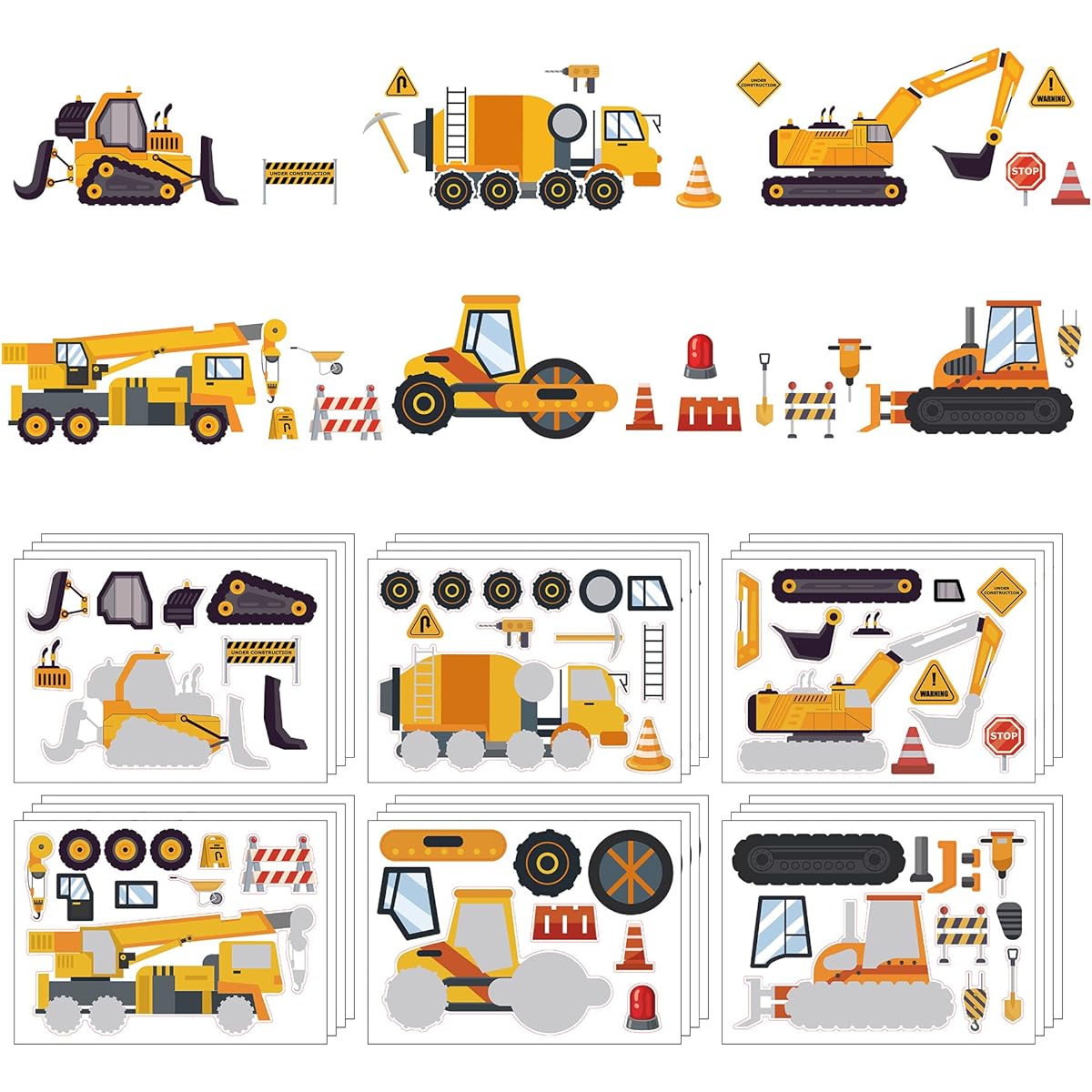 Make Your Own Construction Stickers 24pcs Kids/Toddler/Truck/DIY Craft Stickers for Kids/Truck Themed Birthday/Truck Party Supplies