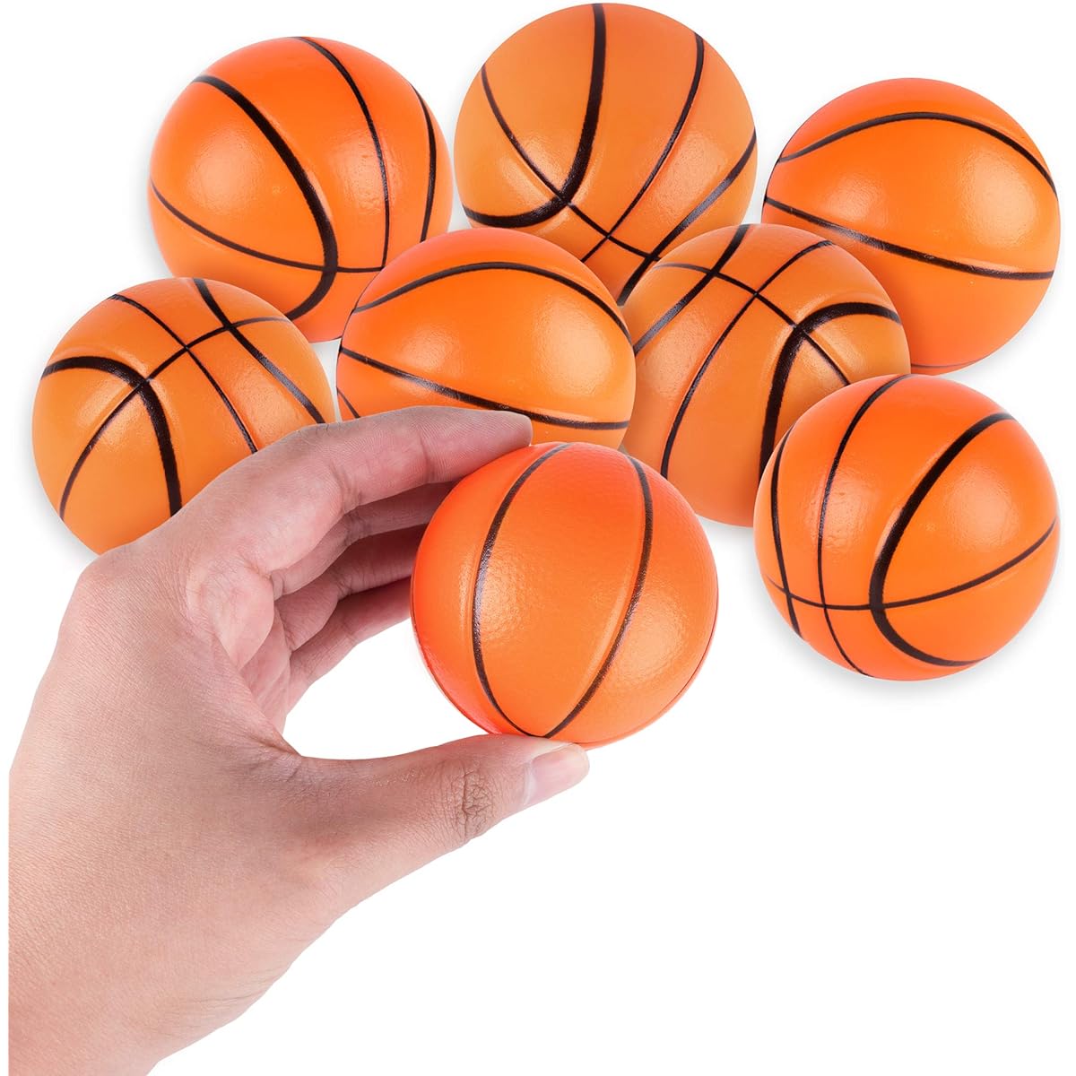 12 Pack Mini Foam Sports Balls for Kids Adults Mini Baseball Football Basketball Soccer Stress Balls Bulk Toys Little Big Game Party Decoration Balls Small Foam Relaxing Balls (Basketball)