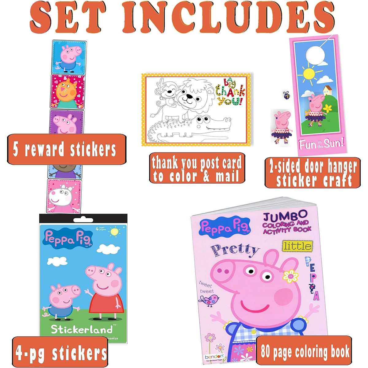 Coloring and Activity Set - This set includes a Peppa Pig coloring book, Peppa Pig stickers and a double-sided door hanger (Peppa Coloring & Stickers)