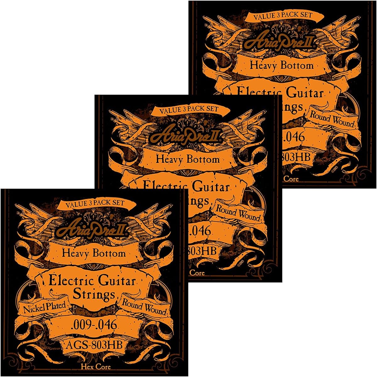 AriaPro II Electric Guitar Strings 3 Set Pack AriaProII AGS-803 (AGS-803HB Heavy Bottom, 12 Sets)