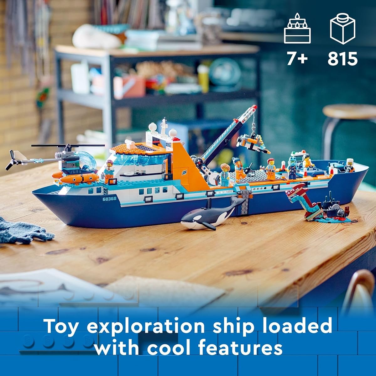 LEGO City Arctic Explorer Ship 60368 Building Toy Set - Fun Toy Gift for Boys and Girls Age 7 - Includes Floating Boat, Helicopter, Dinghy, ROV Sub, Viking Shipwreck, 7 Minifigures and Killer Whale