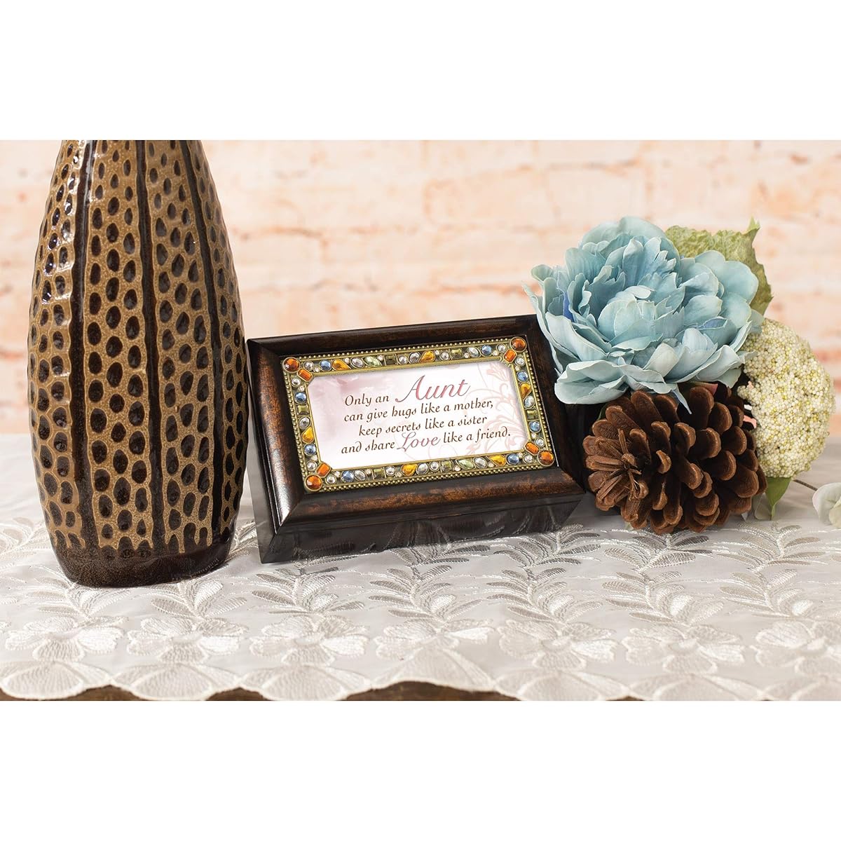 Only at Auntie Jeweled Dark Wood Finish Music Jewelry Box - Plays Tune You Light Up My Life