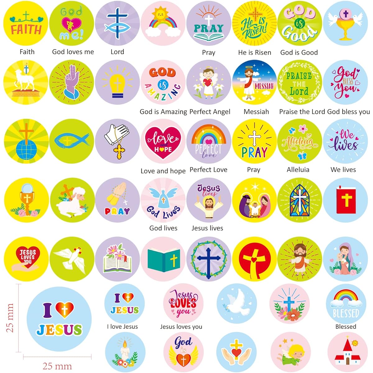 Ctosree 50pcs Religious Assorted Stamps for Kids Self Inking Stamps Religious Christian Stamp Set for Kids Mini Stamps Religious Party Favors Vacation Bible School Sunday Church Rewards School Prizes