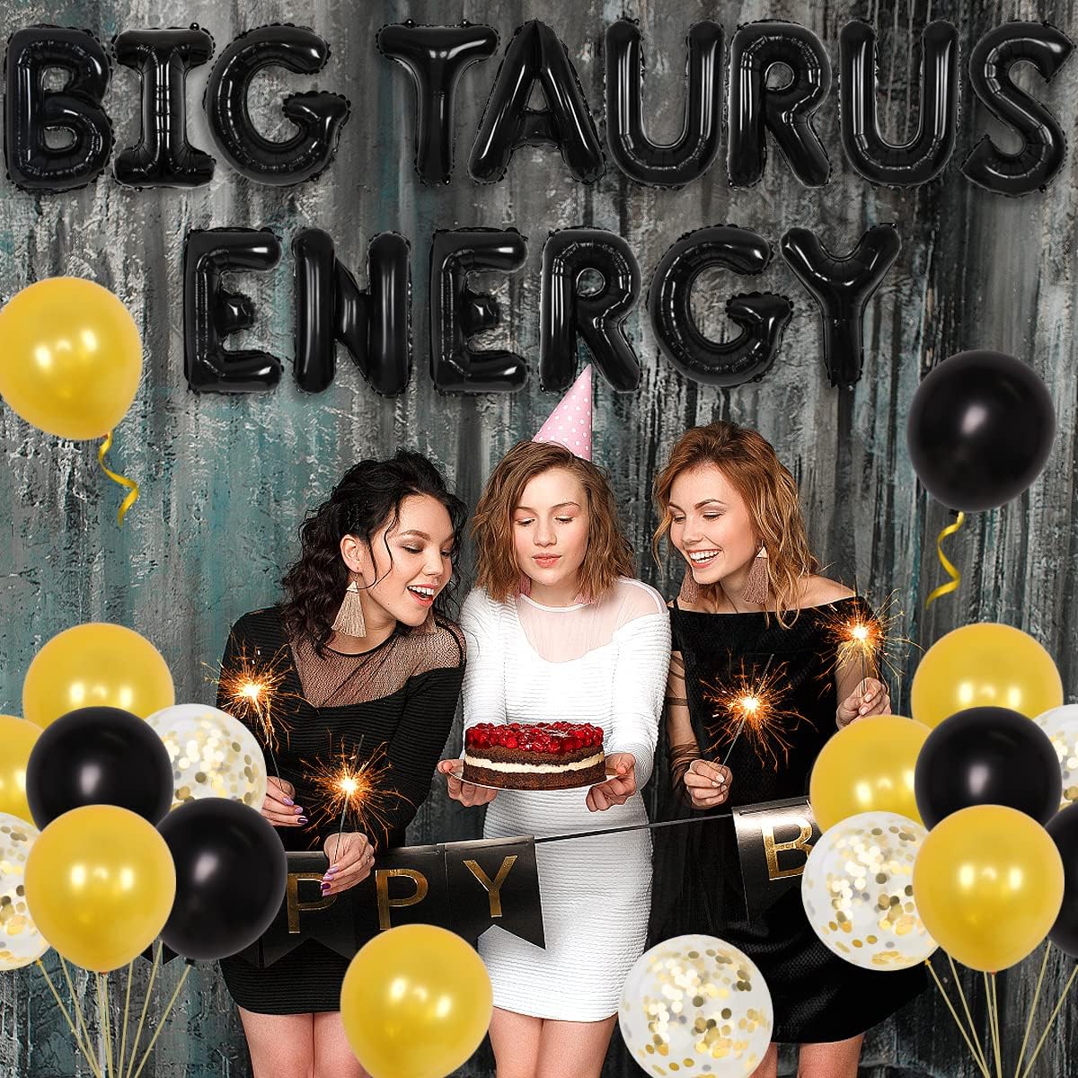 Taurus Birthday Decorations - Zodiac Party Decorations Black & Gold Large Taurus Energy Balloon Banner Confetti Balloons Zodiac Sign 18th 20th 25th Birthday Party Supplies