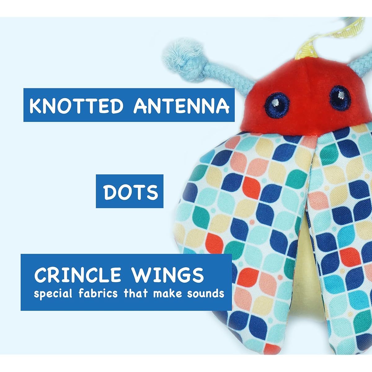 Toytellini Soothe&Sense Sooth&Sense Soothing Blankie -- Ladybug, Butterfly, Owl; Crib Hanging Rattle; Soft Rattle; Newborn Toys; Sensory Toys for Babies and Toddlers; 0-36 Months (Ladybug)