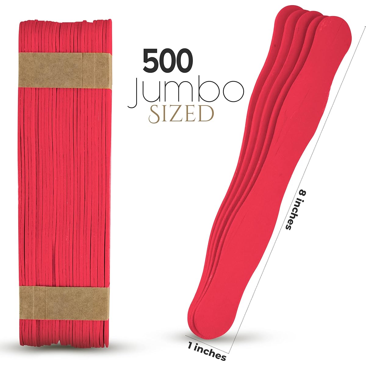 Manaloom Curved Craft Sticks 500 Pack - 8 Inch Birch Wood Popsicle Sticks for Crafts, Jumbo Craft Sticks Fan Handle Wedding Program DIY Craft Supplies (Red)