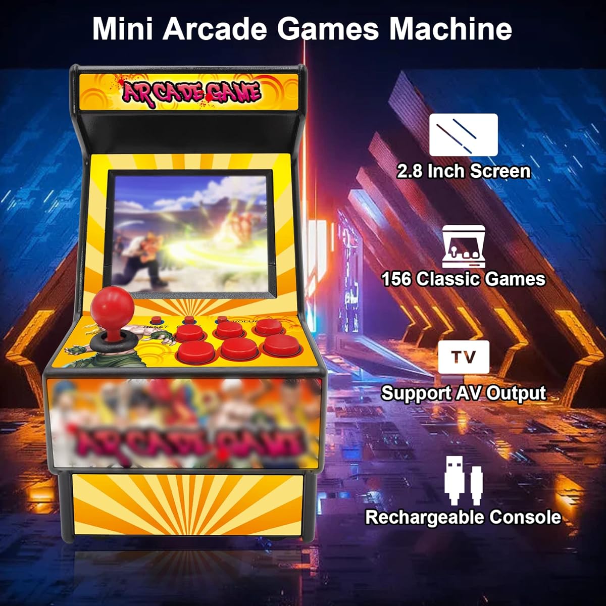 Mini Arcade Game Machine - 156 Kinds of Retro Game Console Playable - 2.8 Inch Screen Handheld Gaming Device Support AV Output - Electronic Birthday Christmas Gift for Kids/Adults (Yellow)