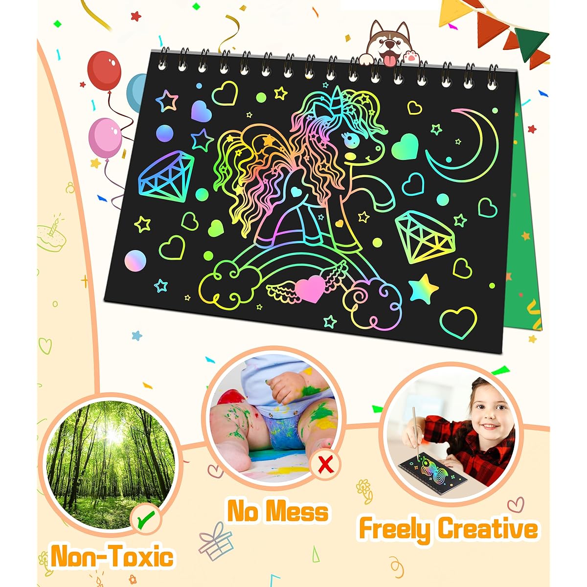 pigipigi Rainbow Scratch Notes for Kids - 10 Pack Magic Scratch Paper Bulk Black Art Paper Book Coloring Craft Toys for Boys Girls Art Set Party Favors DIY Toys Birthday Christmas Holiday Gifts